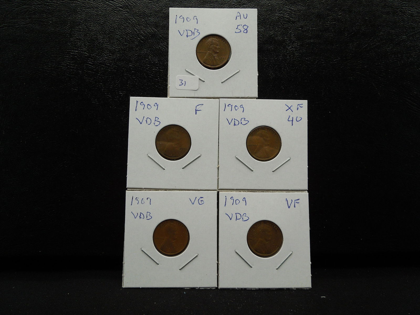 (5) Nice 1909 VDB Cents ranging from VG to AU 58. (1 of 13)