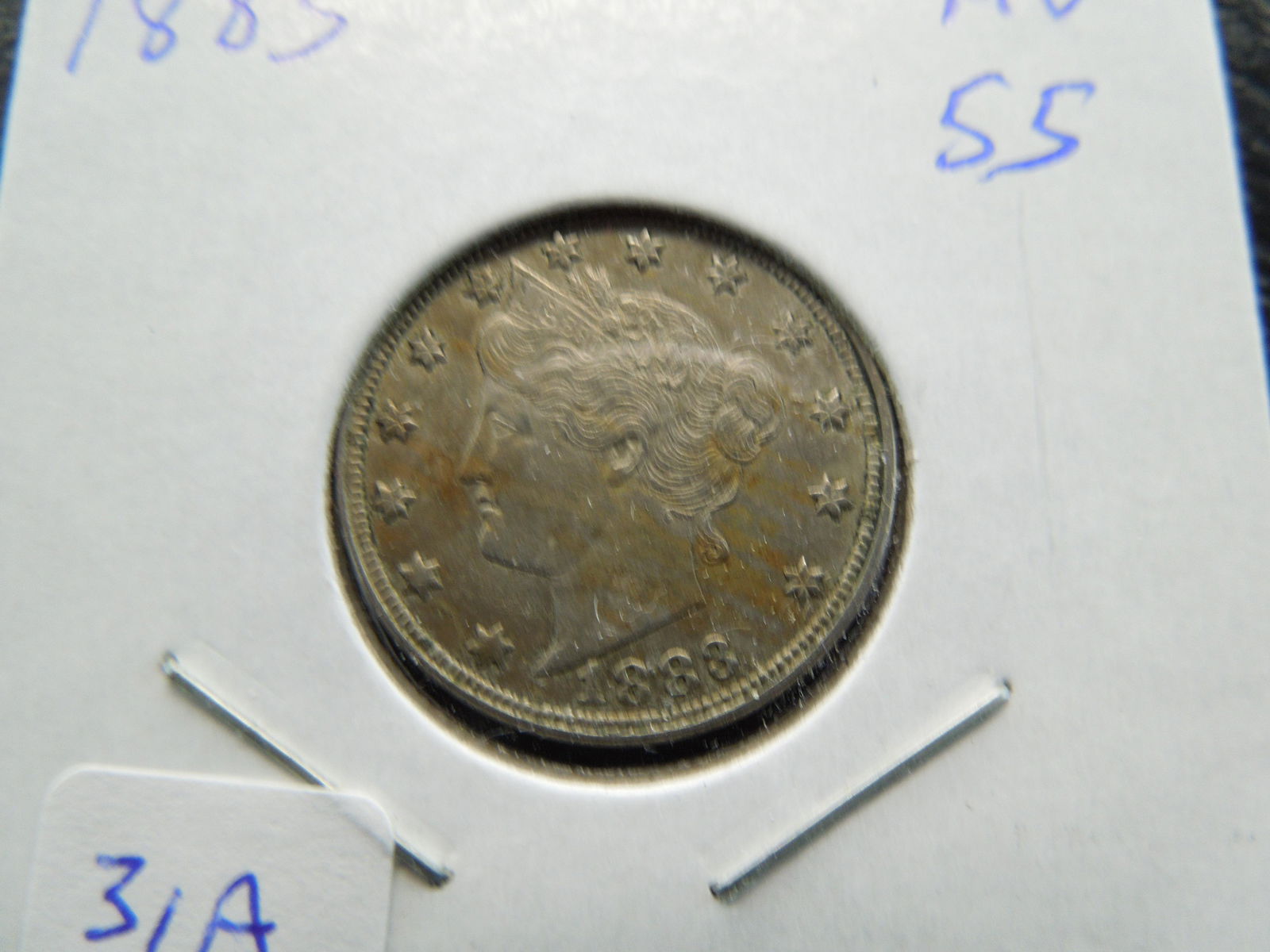 1883 V Nickel with No Cents. Nice AU 55 (1 of 3)