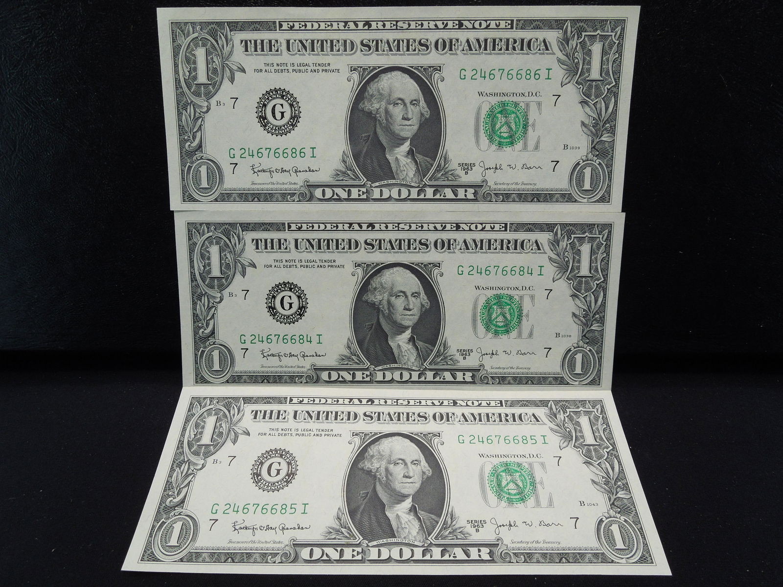 (3) 1963 $1 BARR Federal Reserve Notes.  Consecutive (1 of 8)