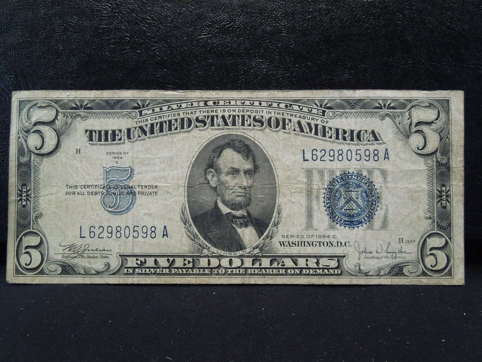 1934 C Five Dollar Silver Certificate (1 of 3)