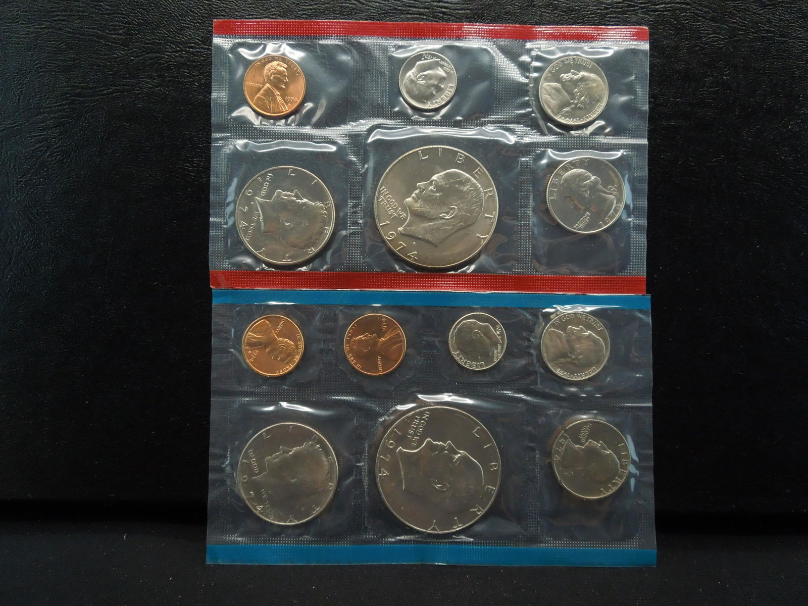 1974 (13) coin US P/D/S Mint Set.  Has two Eisenhower (1 of 4)
