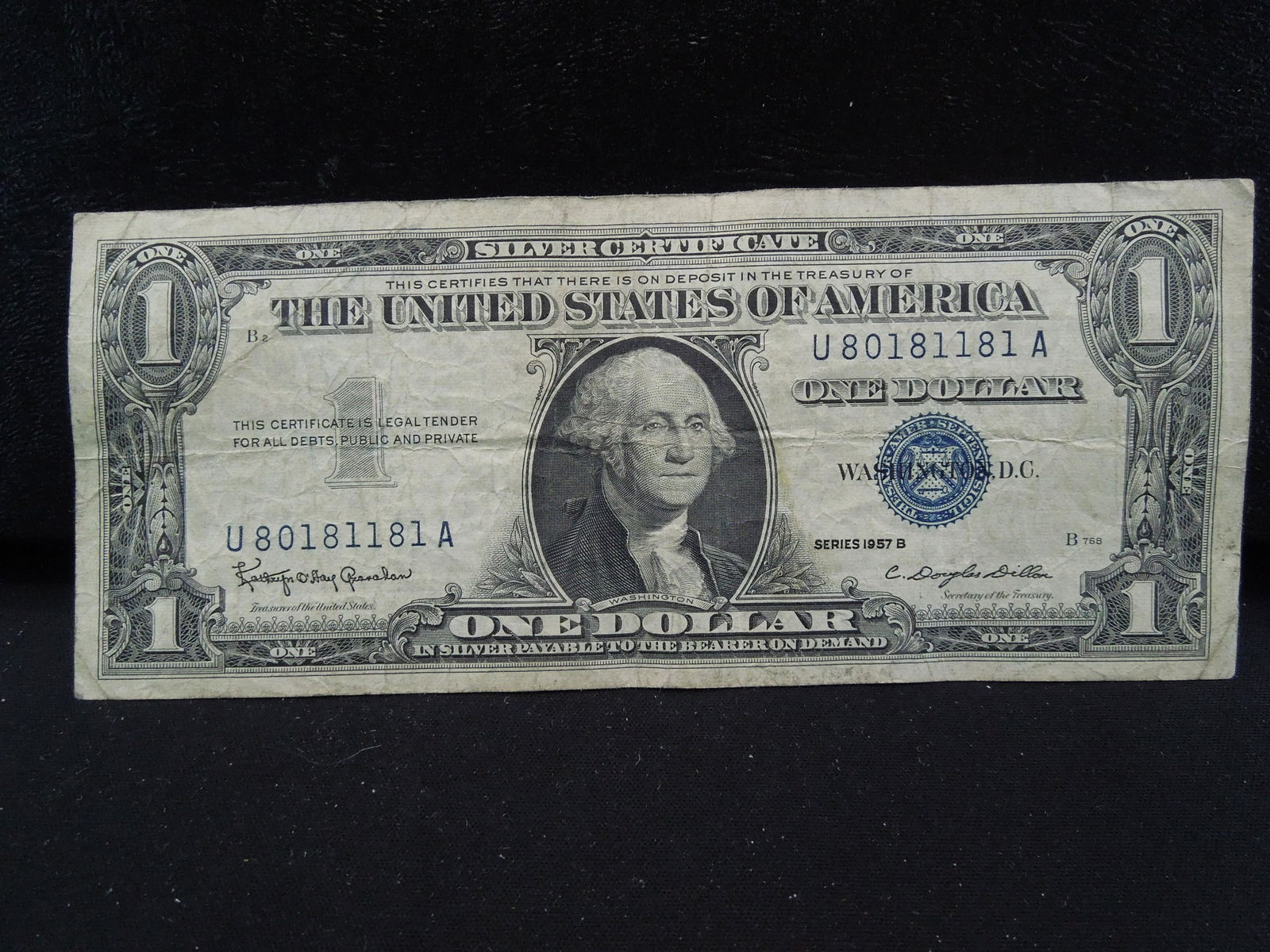 1957-B SILVER CERTIFICATE $1 DOLLAR BILL, CRISP (1 of 2)
