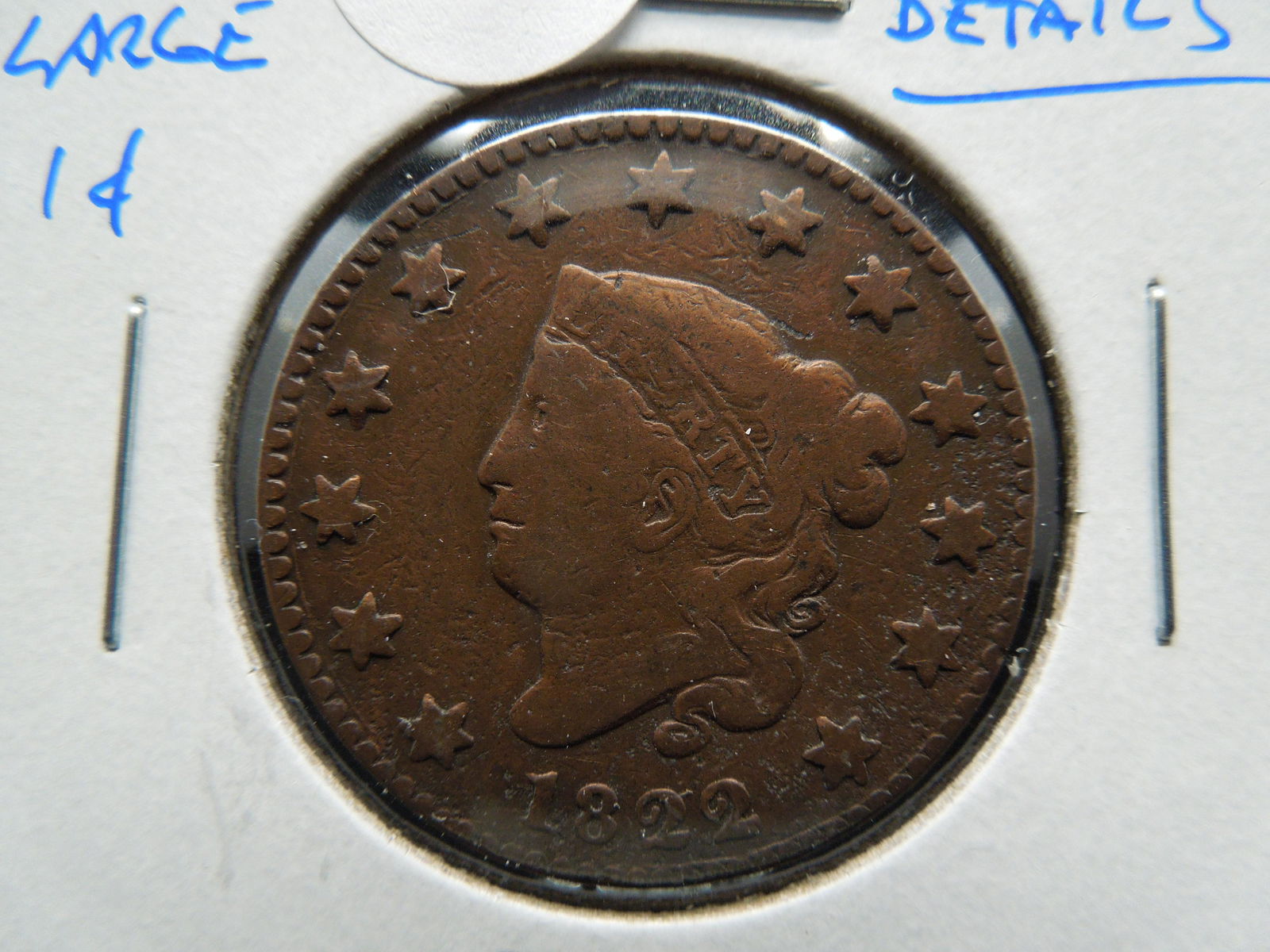 1822 Large 1c.  Fine Details.  Scarce. (1 of 3)
