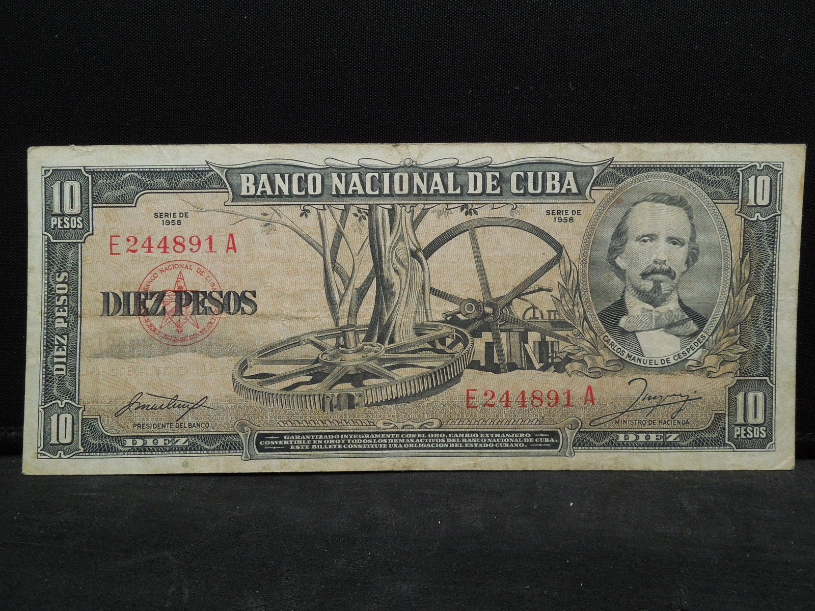 1958 Cuba 10 Pesos Note. Scarce.: 1958 Cuba 10 Pesos Note. Scarce.