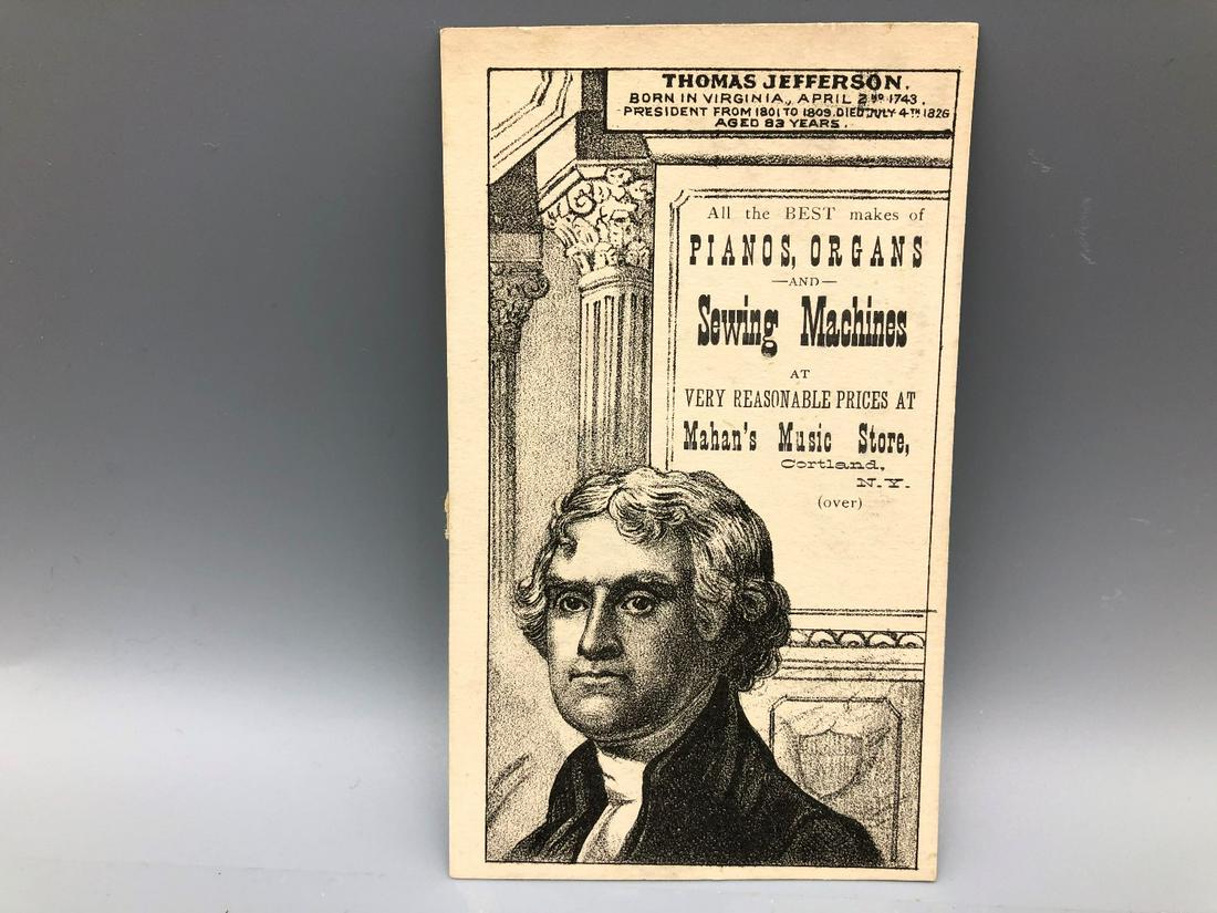 Thomas Jefferson Presidential Trade Card Circa 1880-90: Thomas Jefferson Presidential Trade Card Circa 1880-90