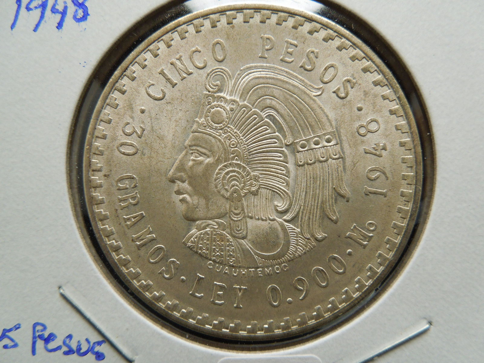 1948 Mexico 90 % silver 5 Pesos.  40 MM-size of Silver (1 of 3)