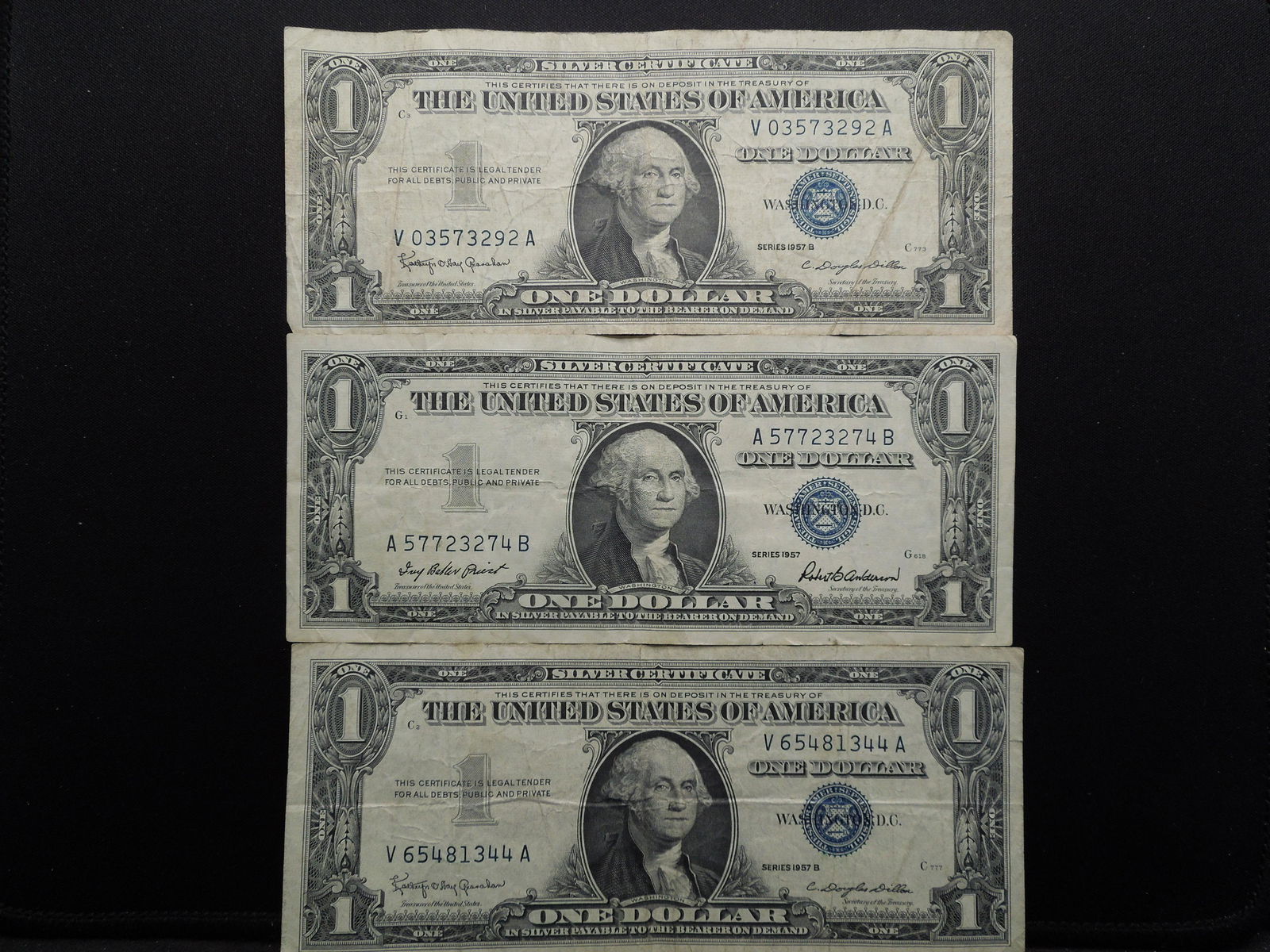 1957, (2) 1957 B One Dollar Silver Certificates, One (1 of 5)