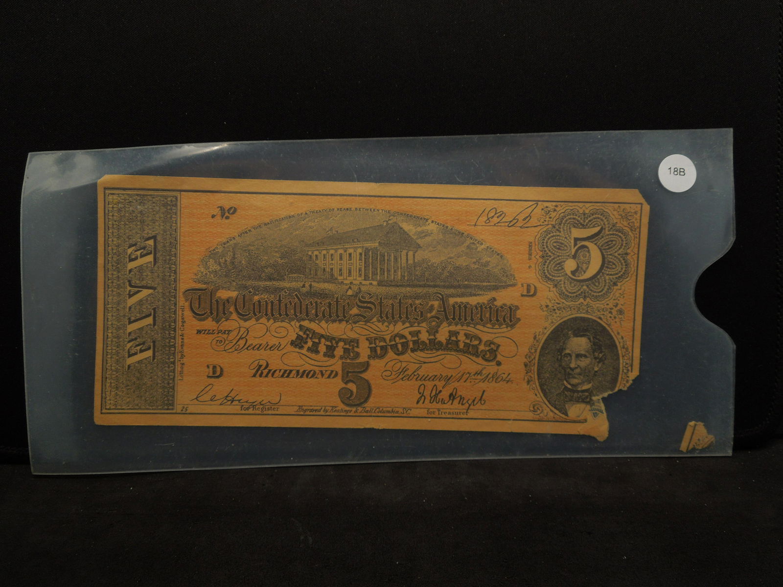 1864 Confederate Five Dollar Note (1 of 4)