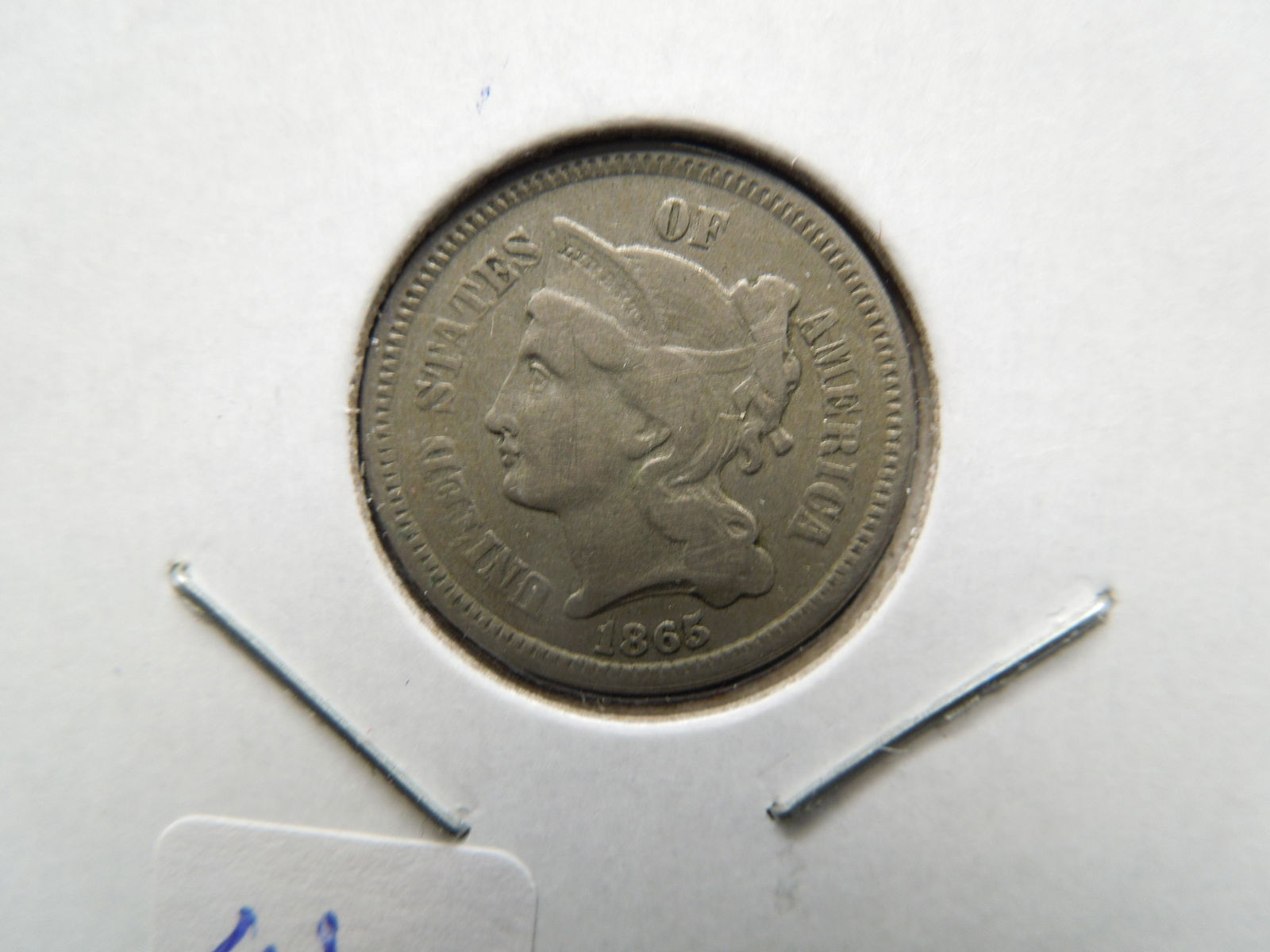 1865 Three cent Nickel. Civil War Coin.  Very Fine (1 of 3)