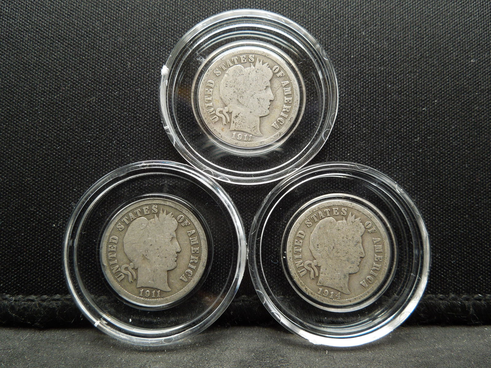 (3) BARBER SILVER (90%) DIMES, (1911, 1914, 1911)! (1 of 2)