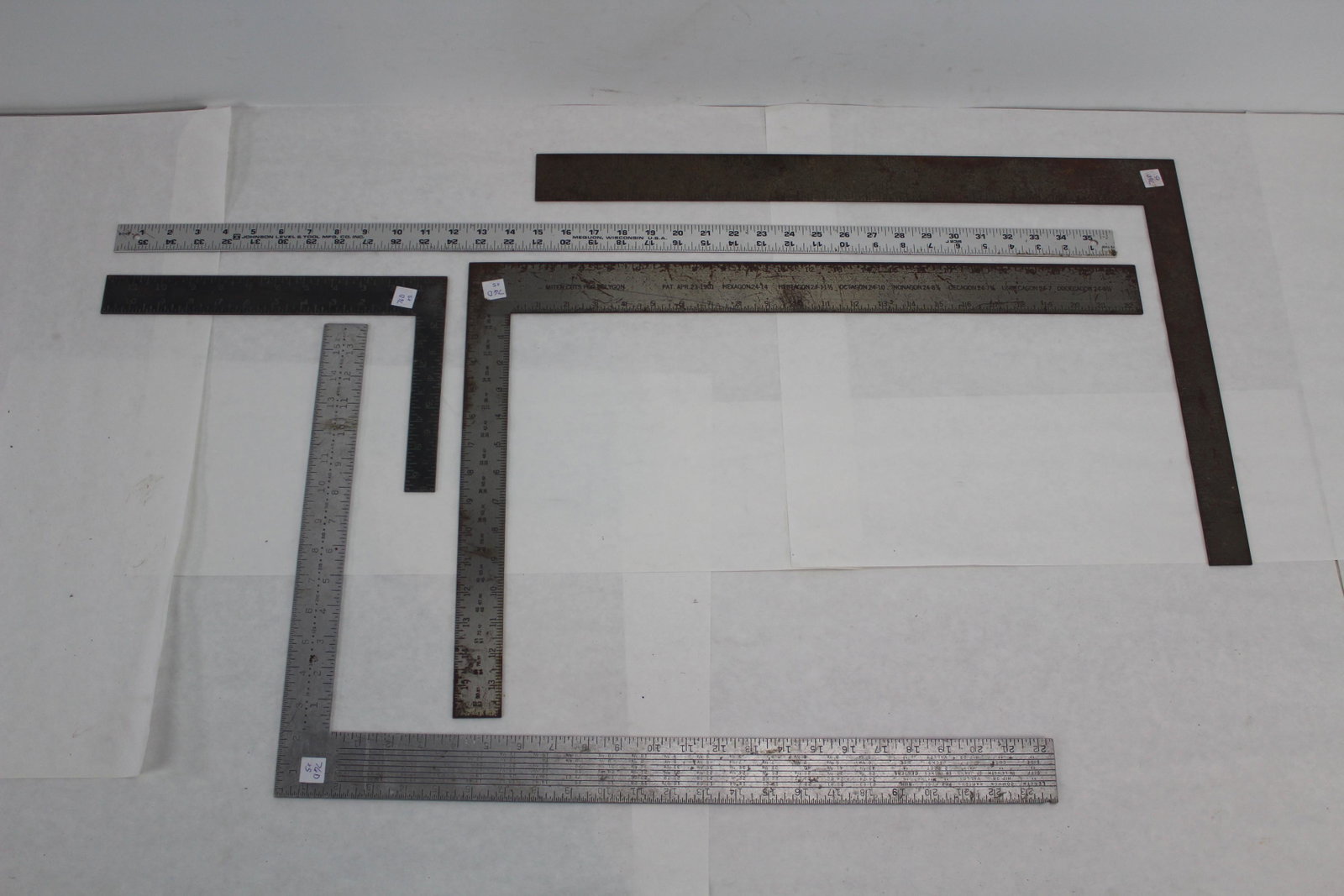 Four Squares and Aluminum Yard Stick " Pick up only -: NO, WE WILL NOT SHIP, PACK, HAUL, CRATE ETC. THIS ITEM. Please read all the terms and Conditions of our auction! Please keep in mind, all items we sell are in used Condition unless otherwise stated. E