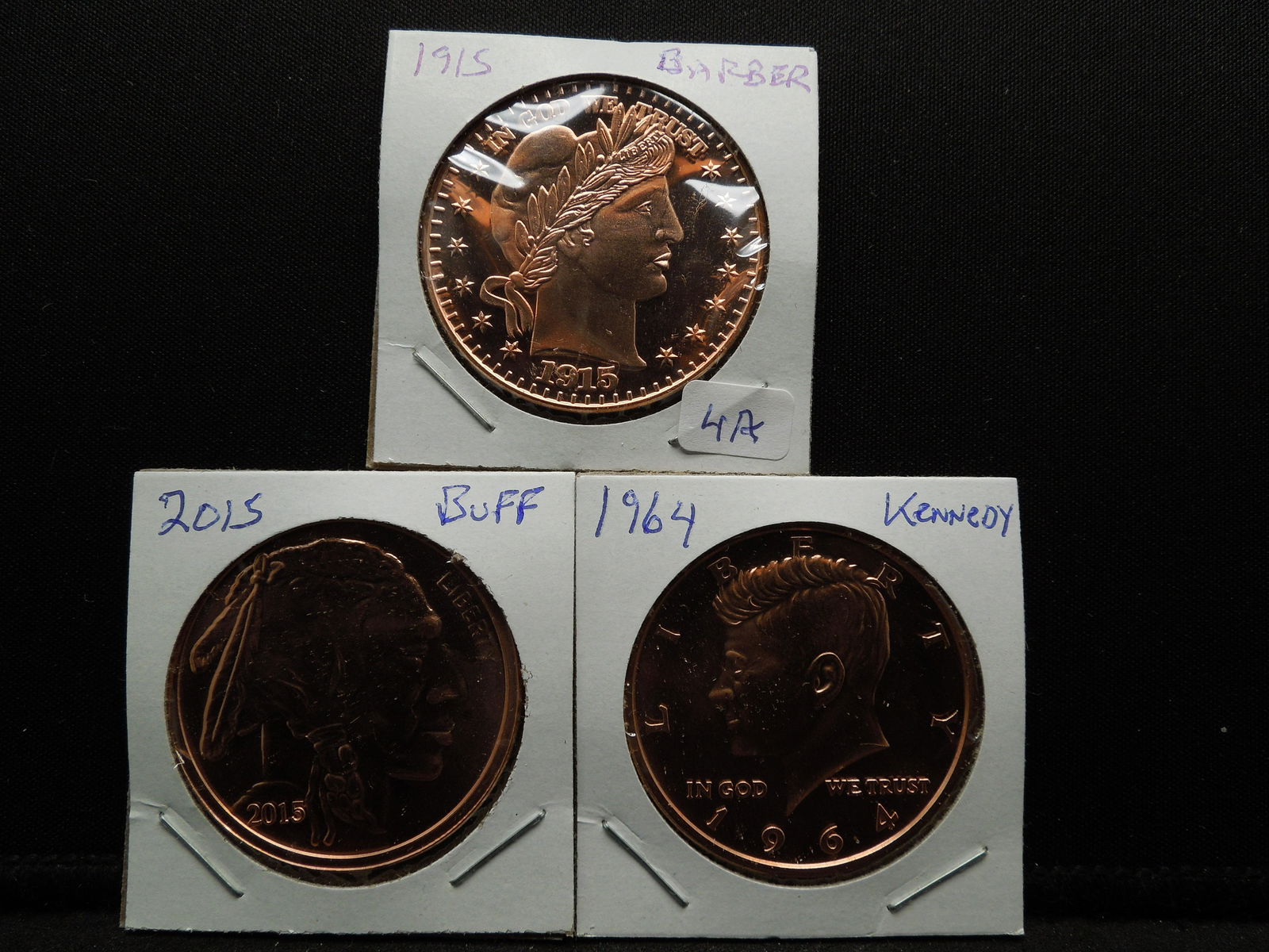 (3) One-ounce Copper Rounds:  64 Kennedy, 2015 Buffalo, (1 of 7)