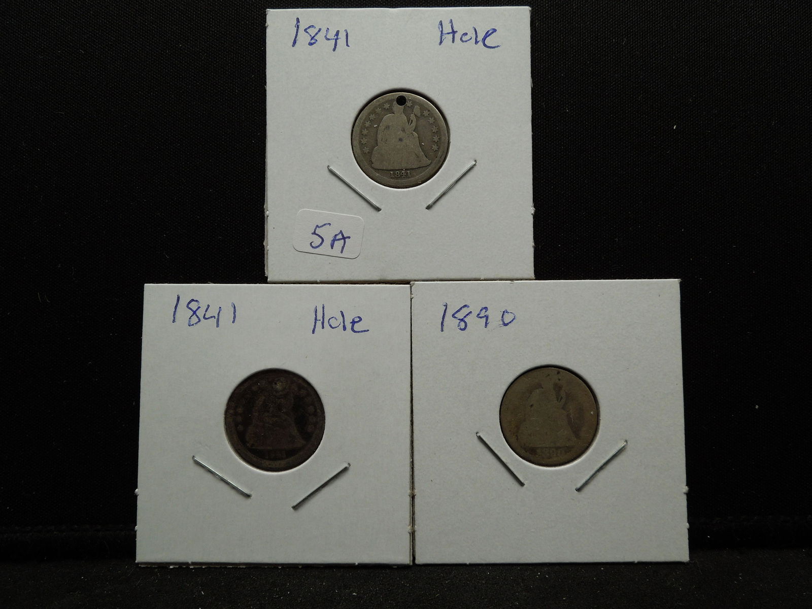 (3) low grade seated dimes.  (2) 1841 with holes and (1 of 7)
