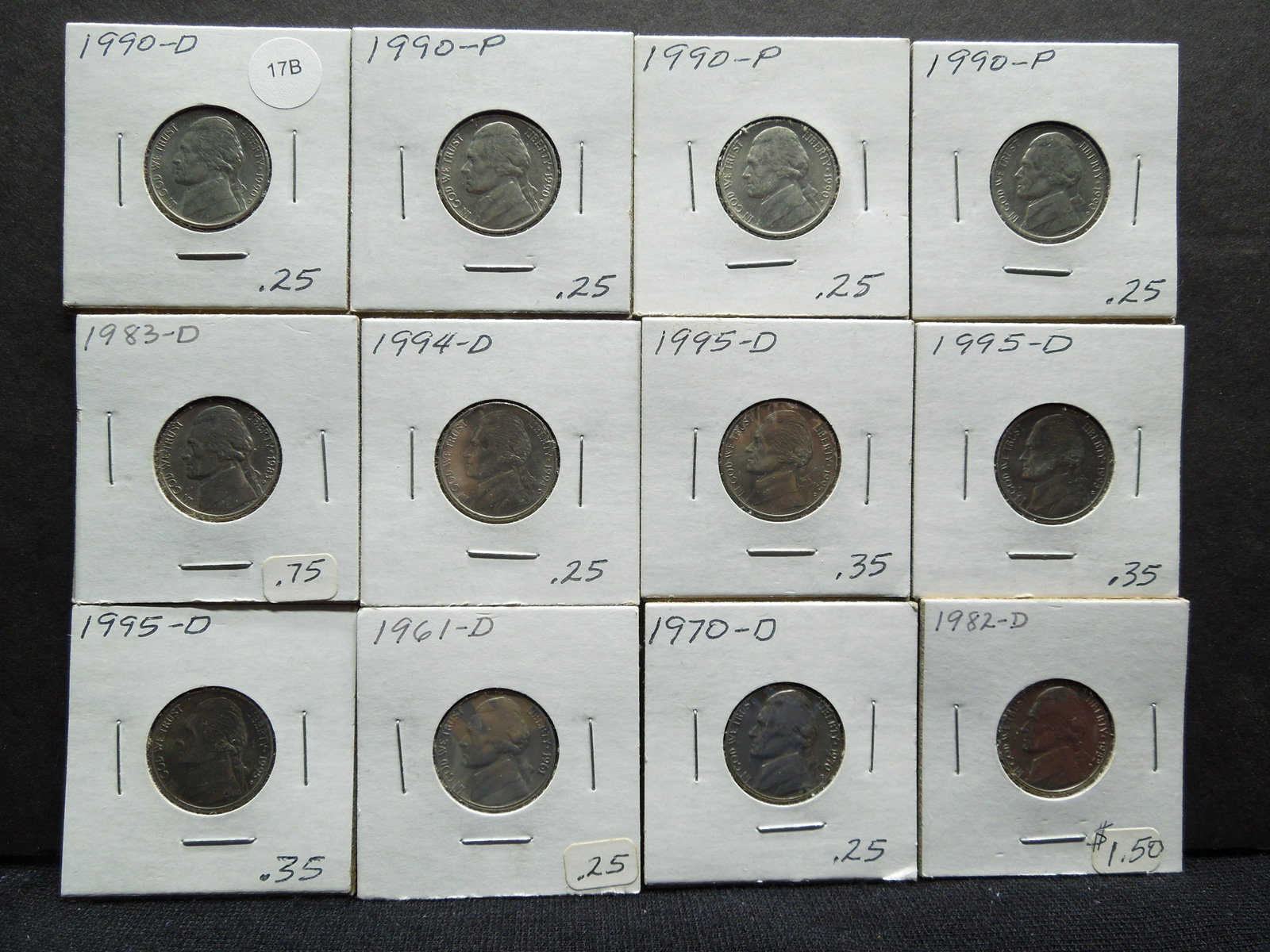 1955 D, 1961 D, 1970 D, 1982 D, 83 D, 1990 PPPD, 94 D,: 1955 D, 1961 D, 1970 D, 1982 D, 83 D, 1990 PPPD, 94 D, 95 DD Jefferson Nickels (12)