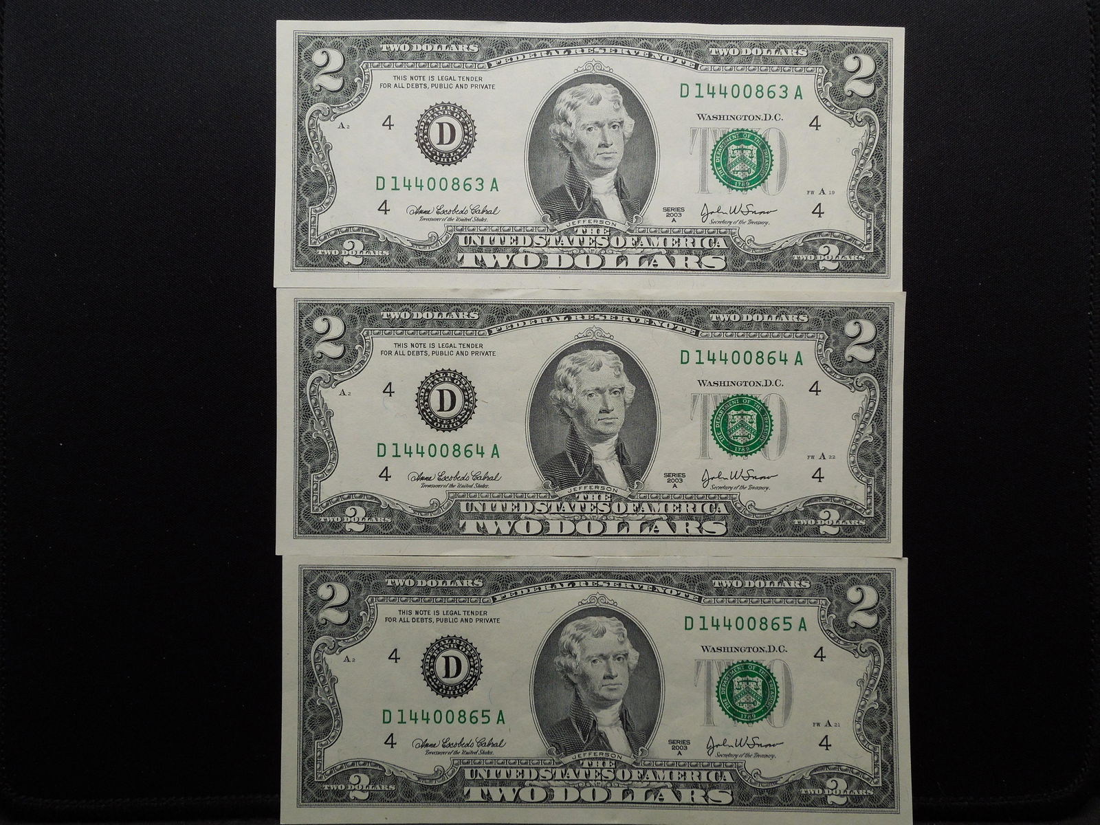 (3) 2003 A Consecutive Serial Number Two Dollar Notes (1 of 5)