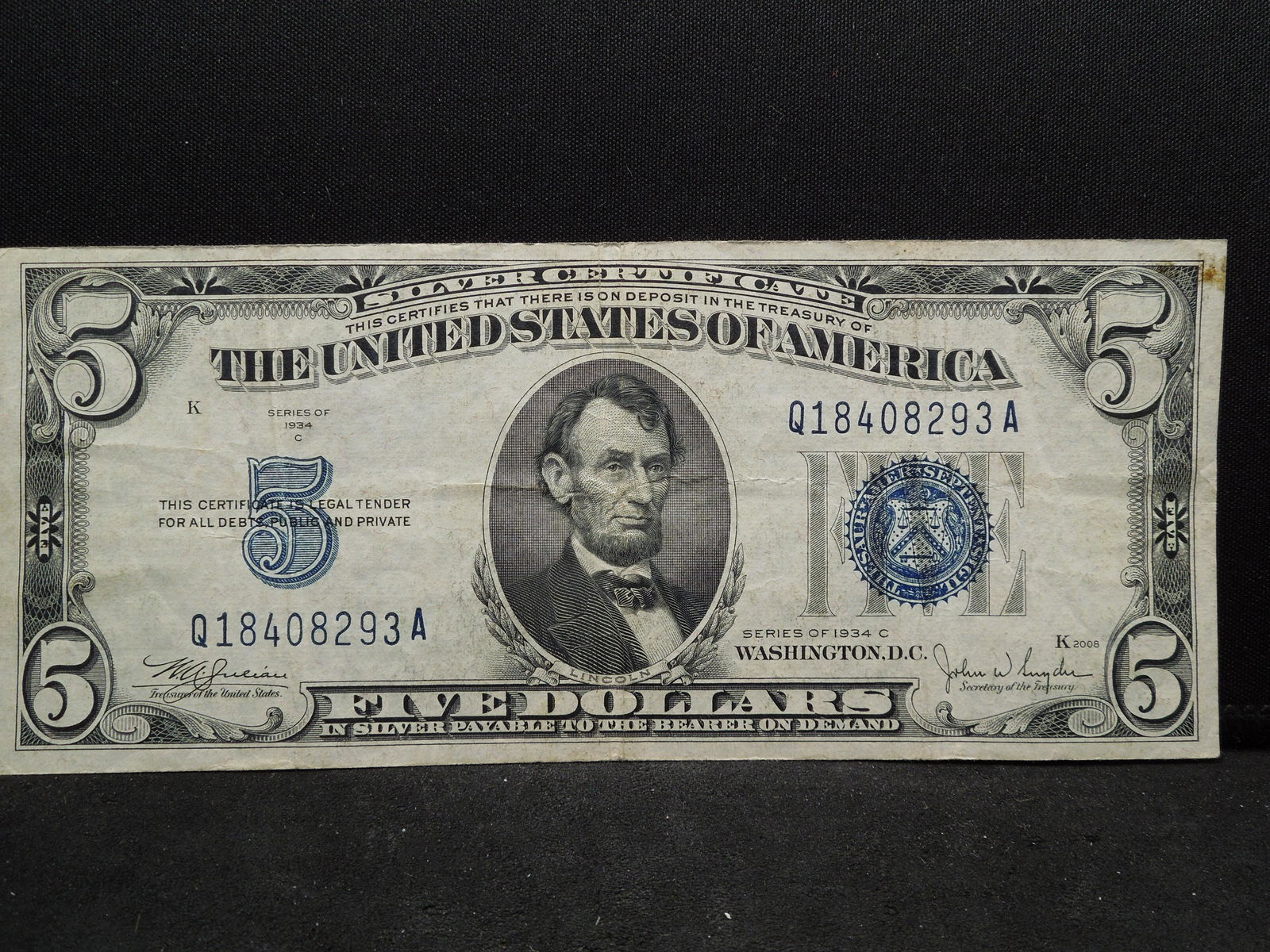 1934 C $5 Silver Certificate.  Nice Very Fine (1 of 3)