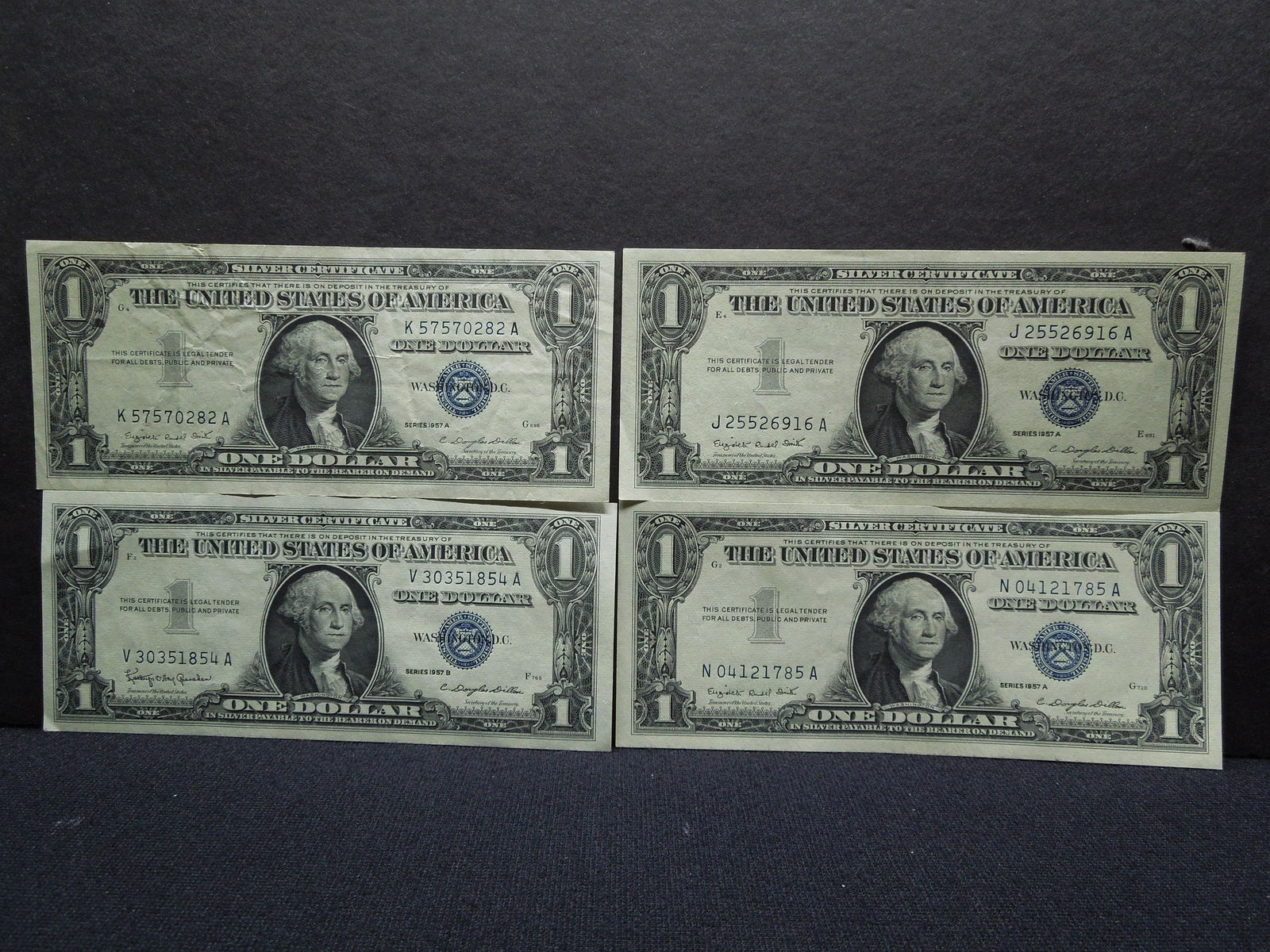 (4) 1957 One Dollar Silver Certificates, One With Lower (1 of 4)