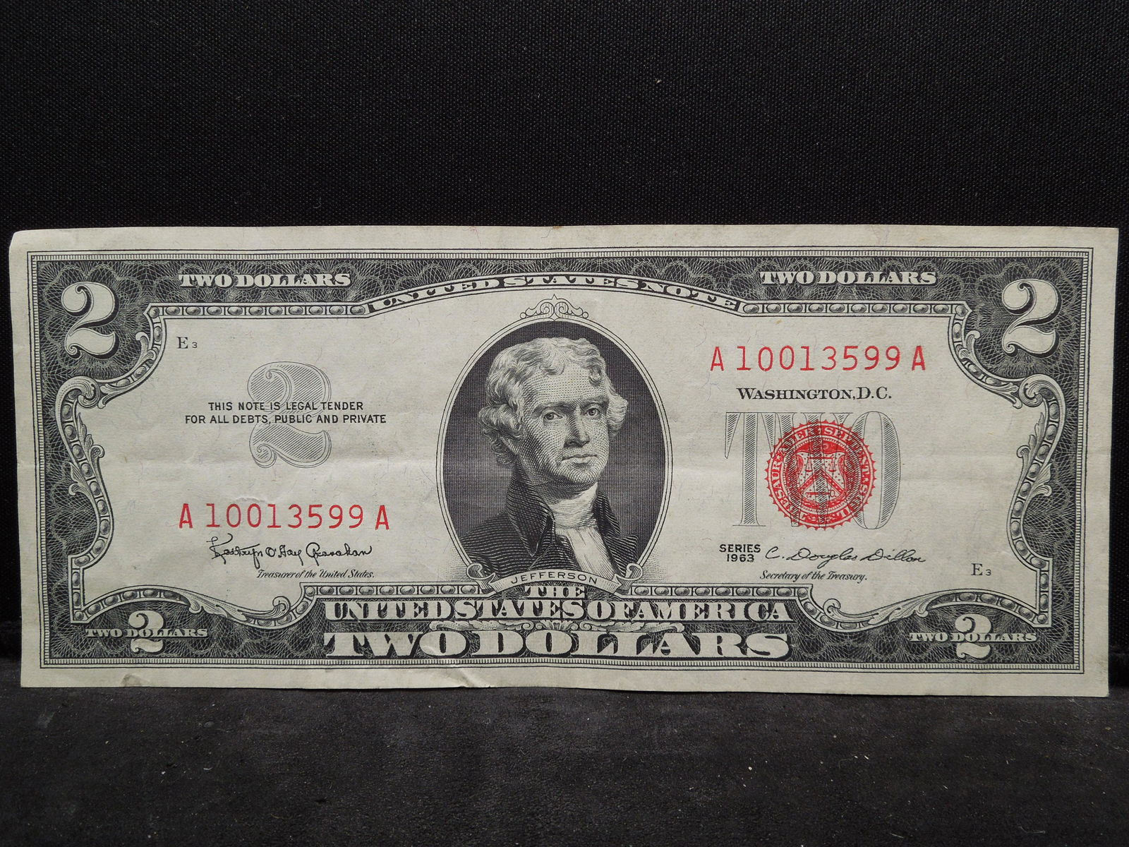 1963 RED $2 DOLLAR BILL, CRISP (1 of 3)