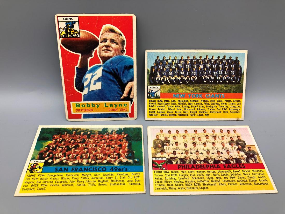 1956 Topps Football Lot of 4 - Bobby Layne, Giants, (1 of 2)