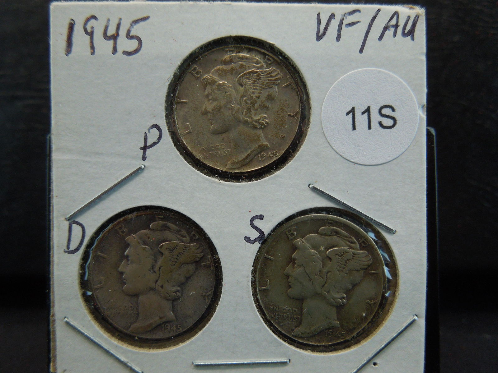 1945 pds Mercury dimes vf/au (1 of 3)