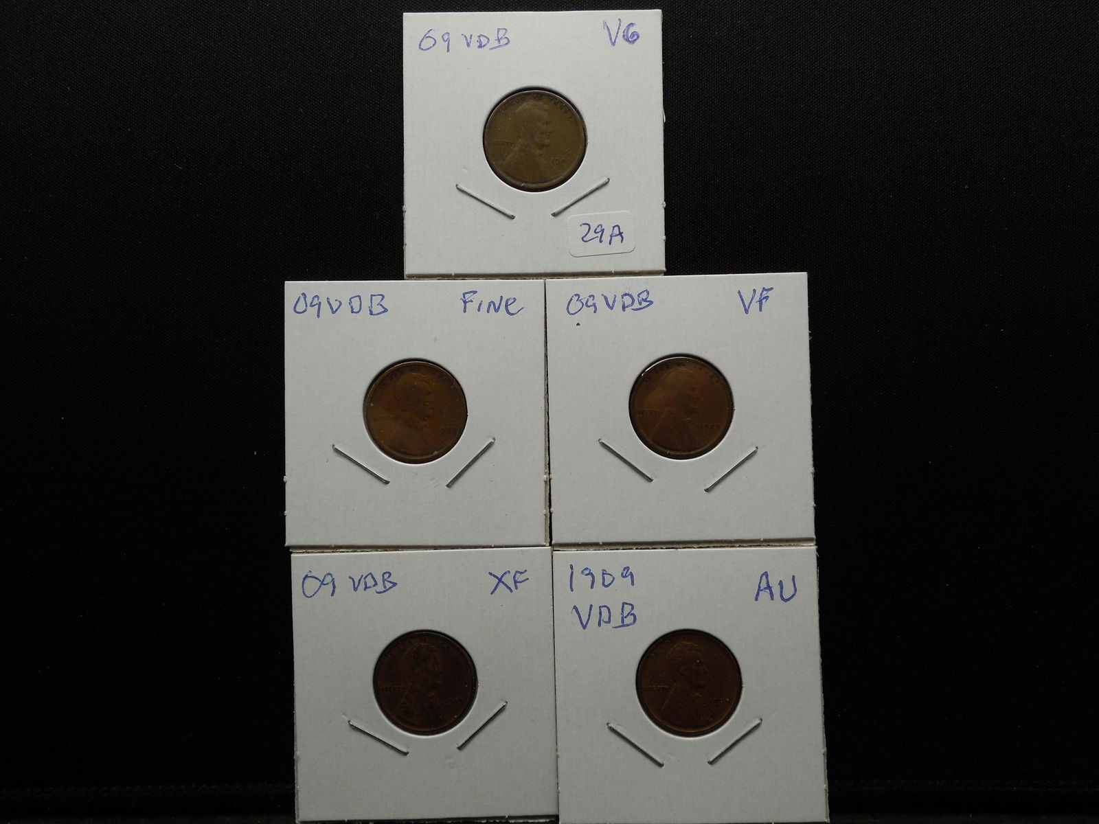 (5) 1909 VDB Lincoln Cents ranging from VG to AU. (1 of 7)