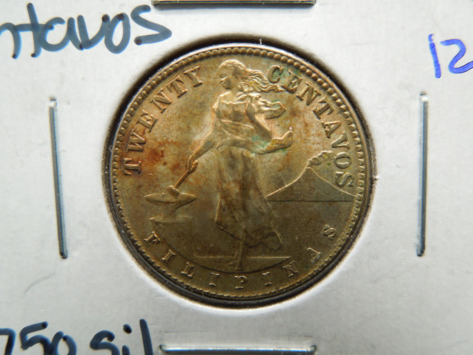 1944-d silver 20 centavos coin from the Philippines (1 of 3)