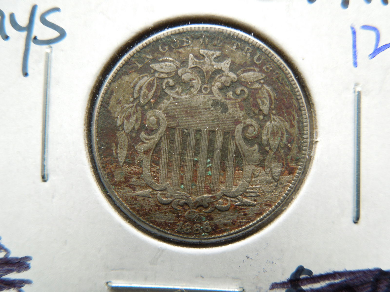 1866 shield nickel with rays (1 of 3)