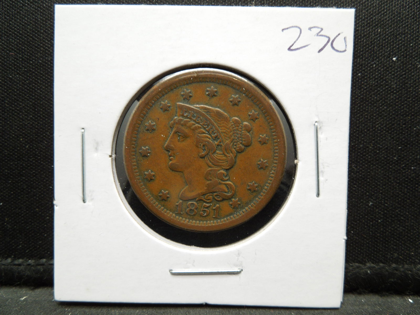 1851 braided hair large cent in about uncirculated (1 of 3)