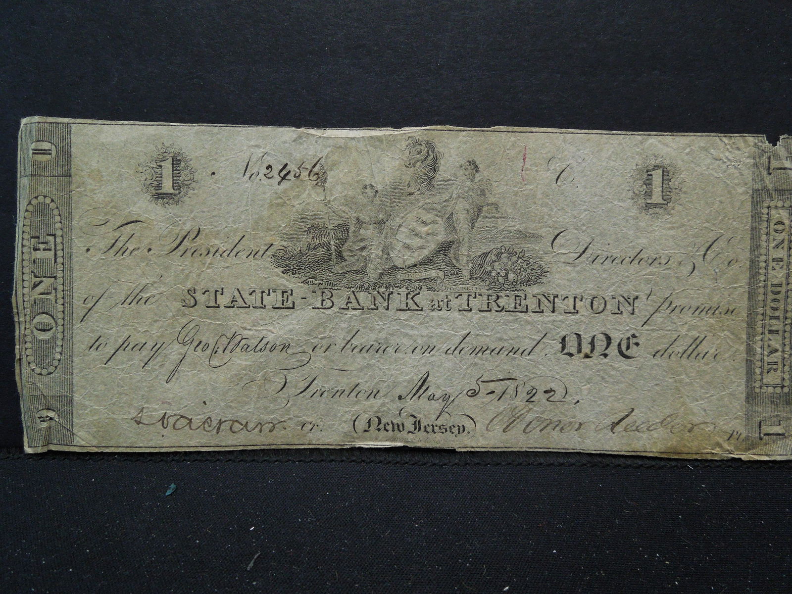 1822 one dollar broken bank note from the state bank of (1 of 3)