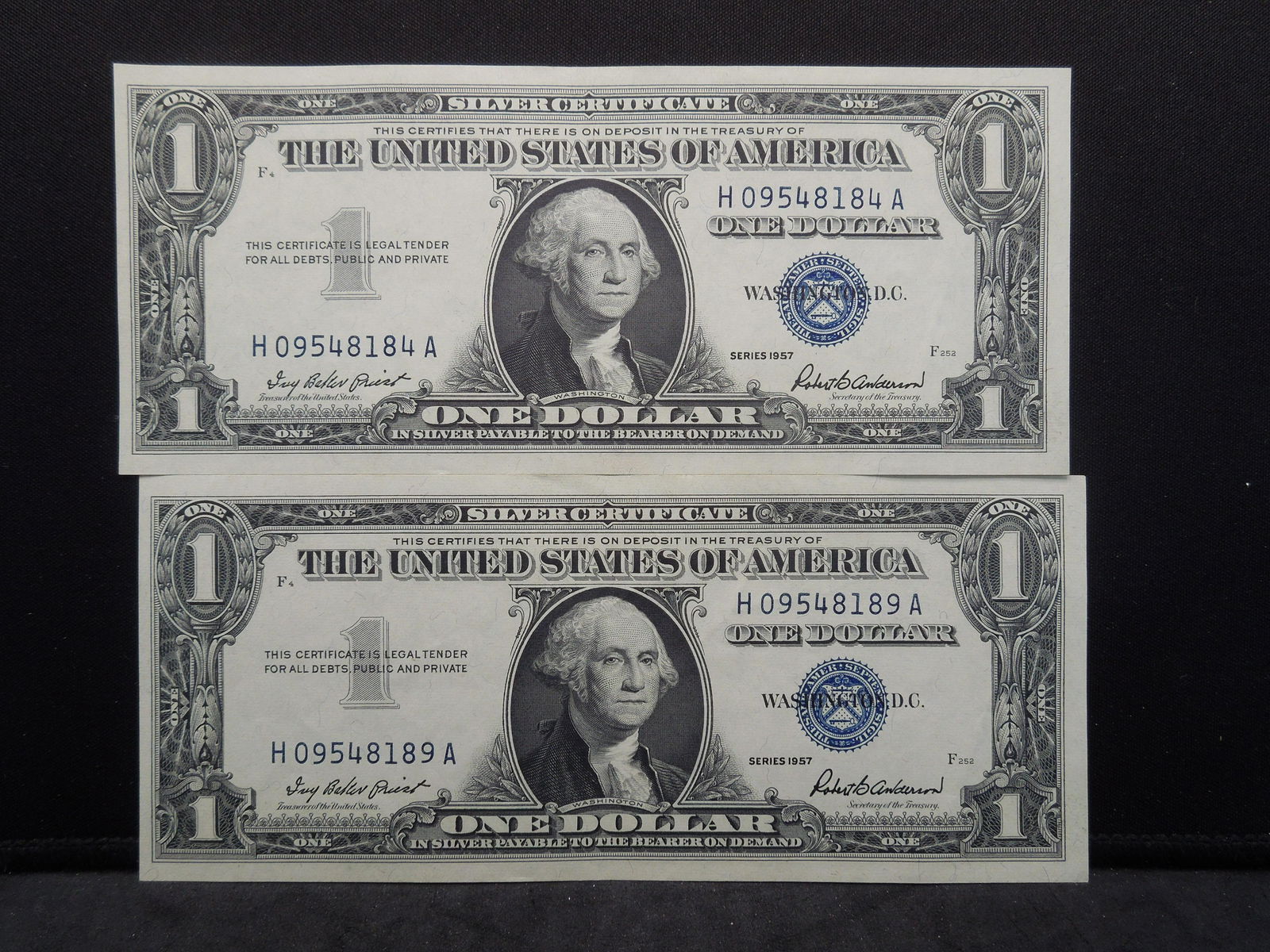 2 cu series of 1957 one dollar silver certificates blue (1 of 5)
