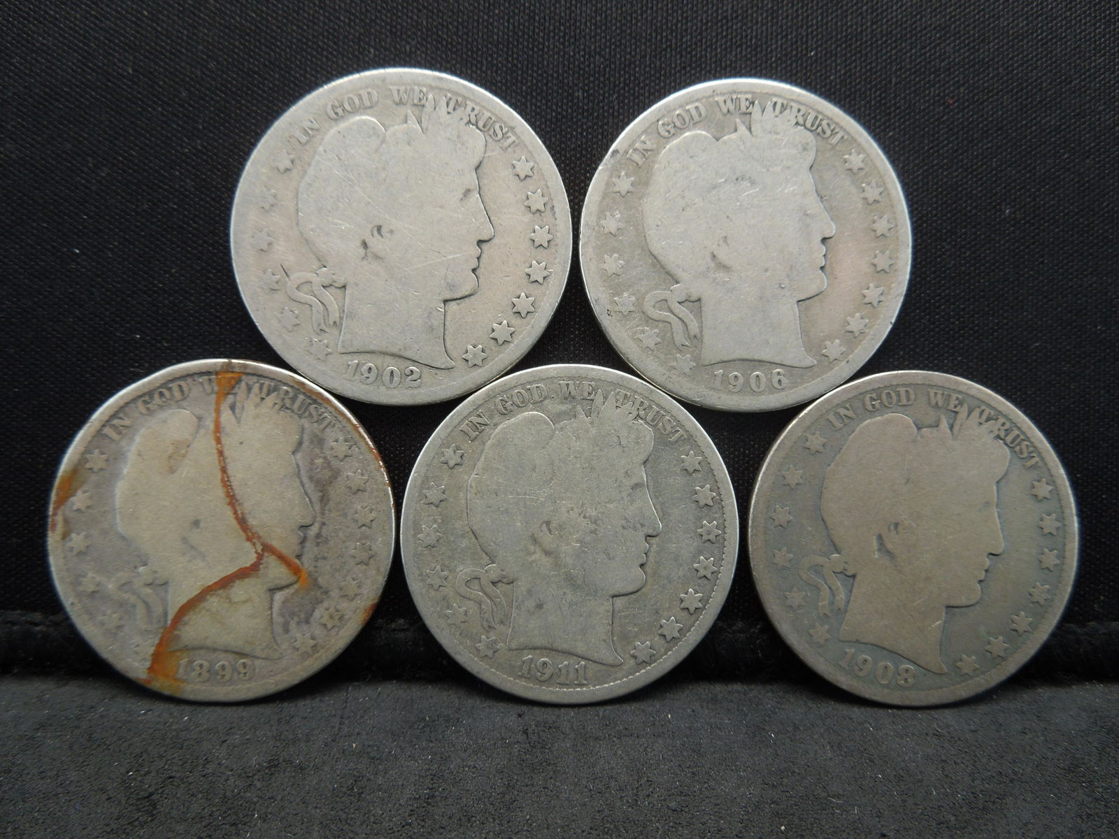 (5) Barber Half Dollars - 90% Silver (1 of 2)