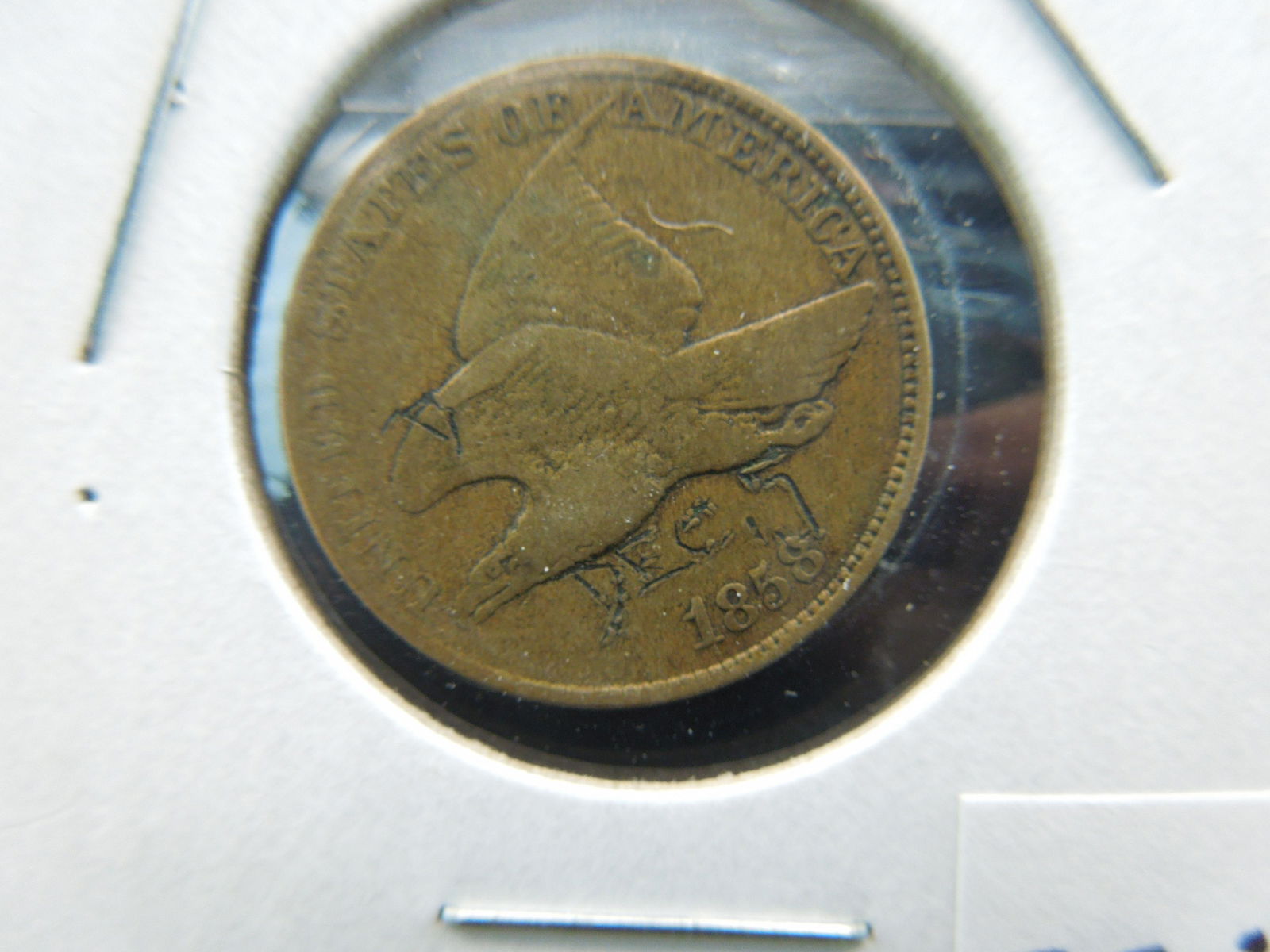 1858 Flying Eagle Cent with nice detail. Reverse (1 of 2)