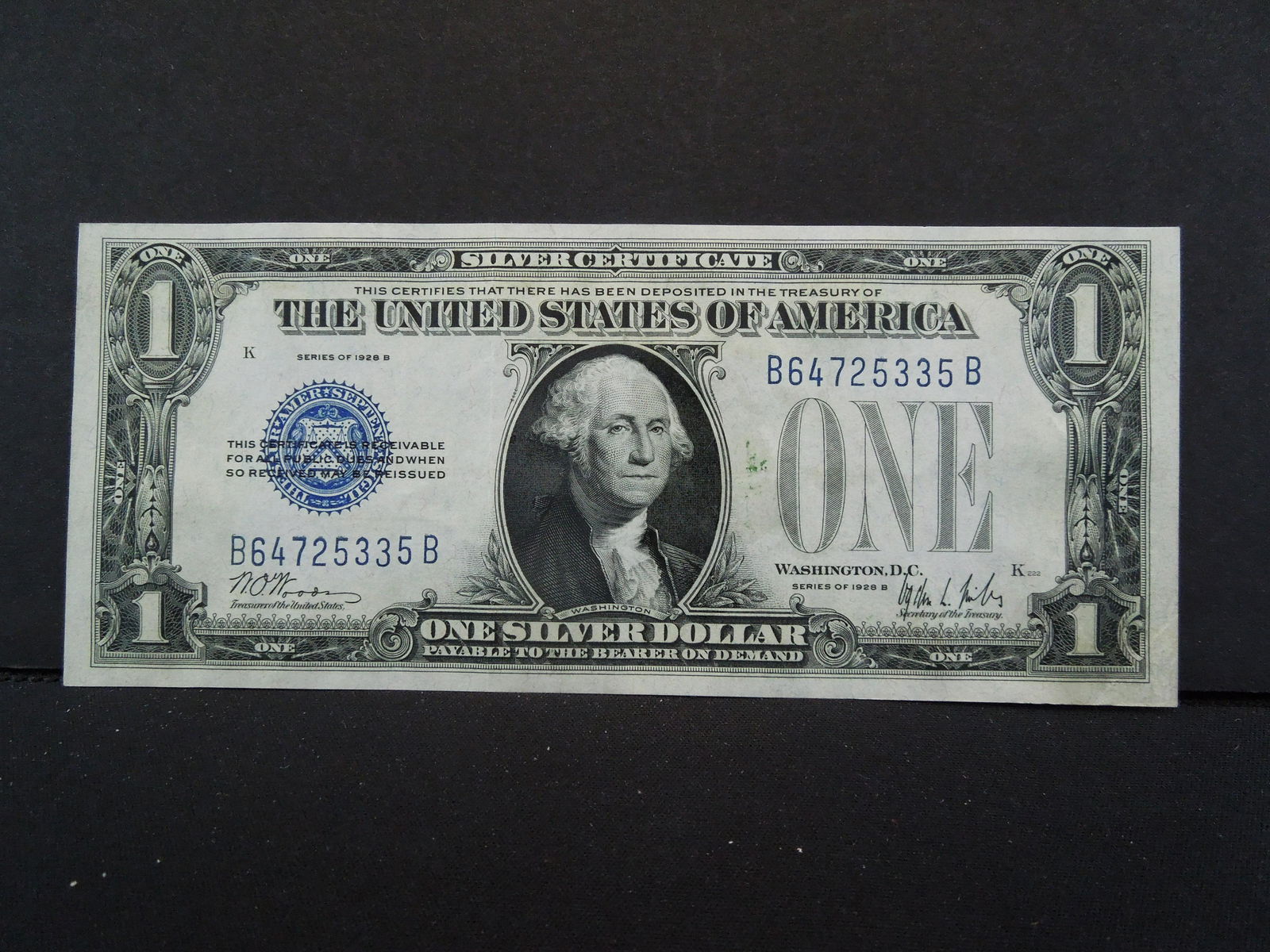 1928B $1 Silver Cert.  "Funny Back".  AU/UNC.  Nice! (1 of 3)