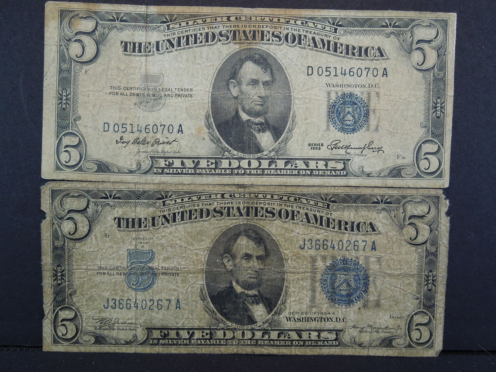 (2) 1934-A and 1953 $5 Silver Cert. (1 of 4)