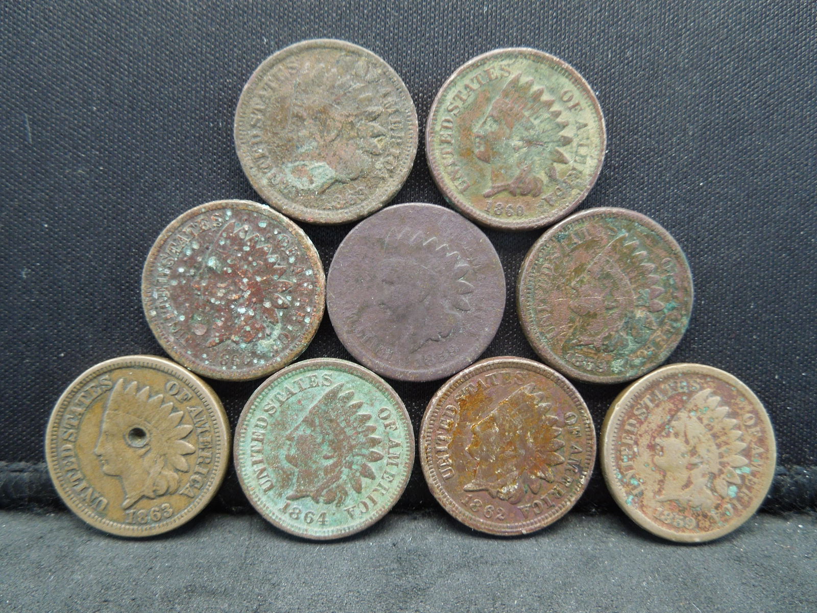 (3) 1859, (3) 1860 (1) 1862 (2) 1863 (1)1864 Indian (1 of 2)