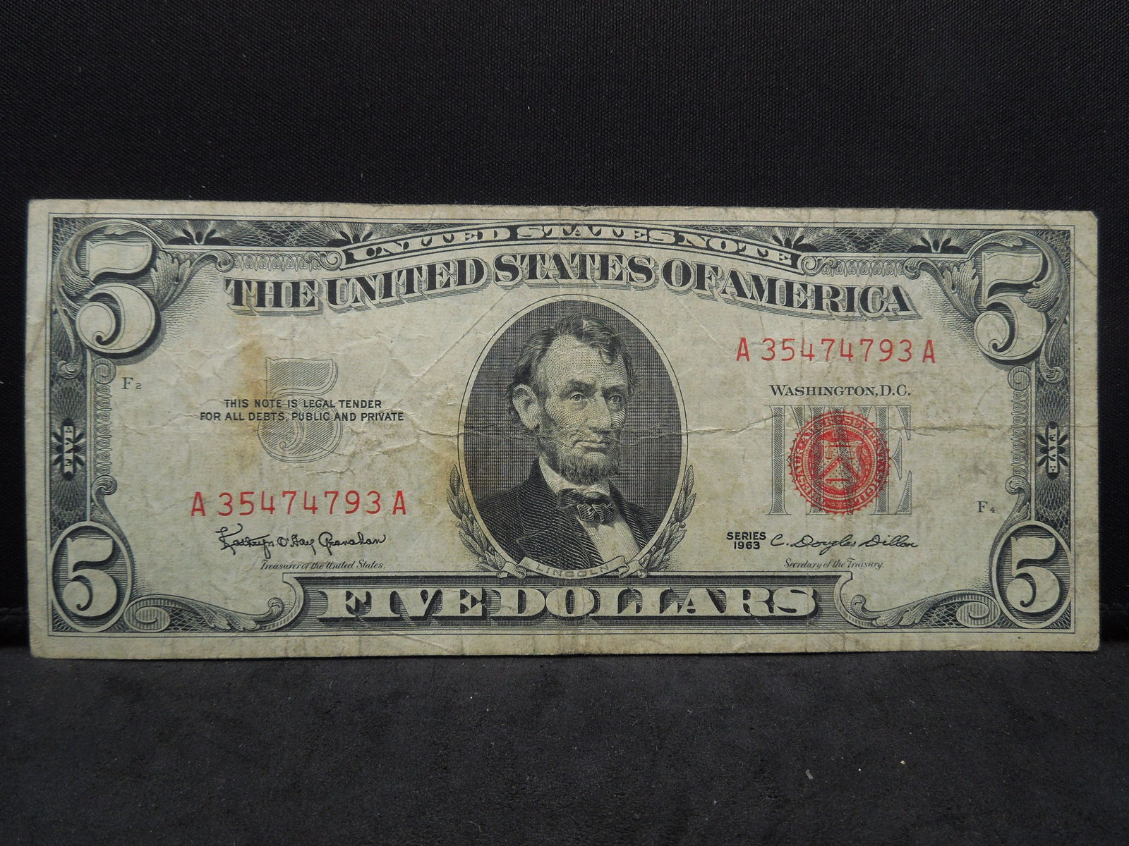 1963 United States Red Seal $5 Bank Note (1 of 3)