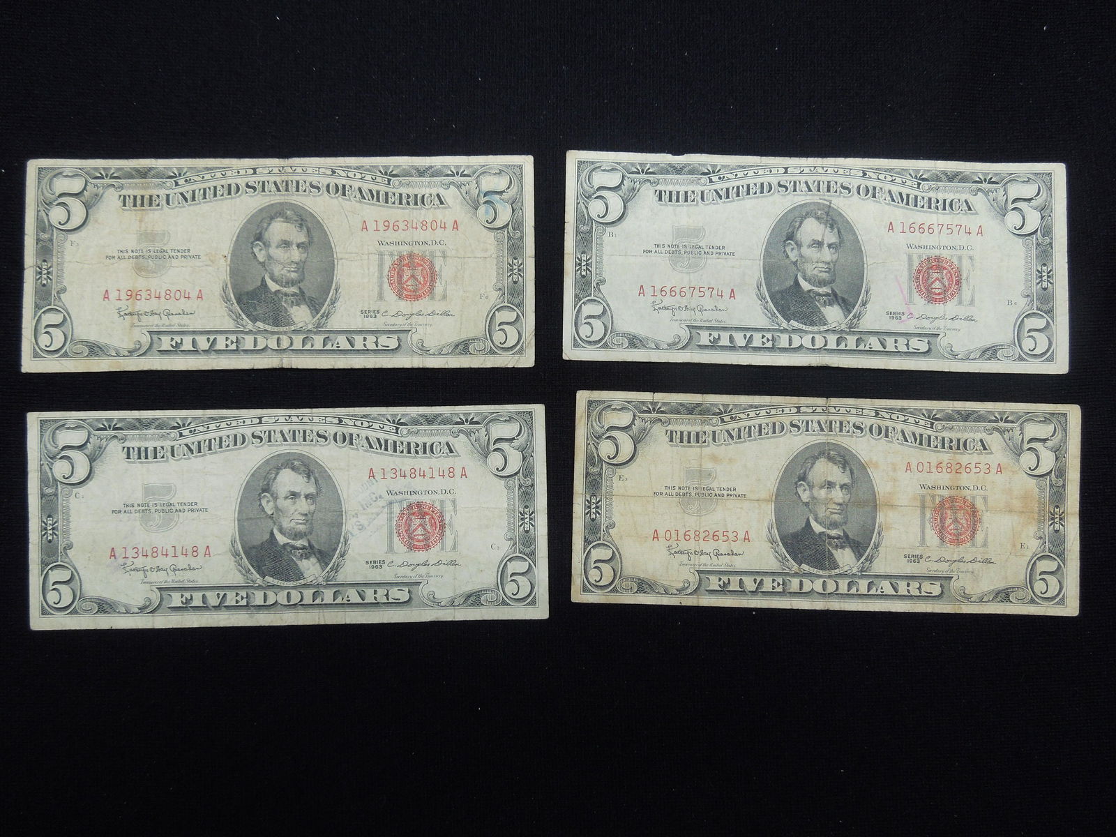 4 1963 Red Seal Five Dollar United States Notes (1 of 5)