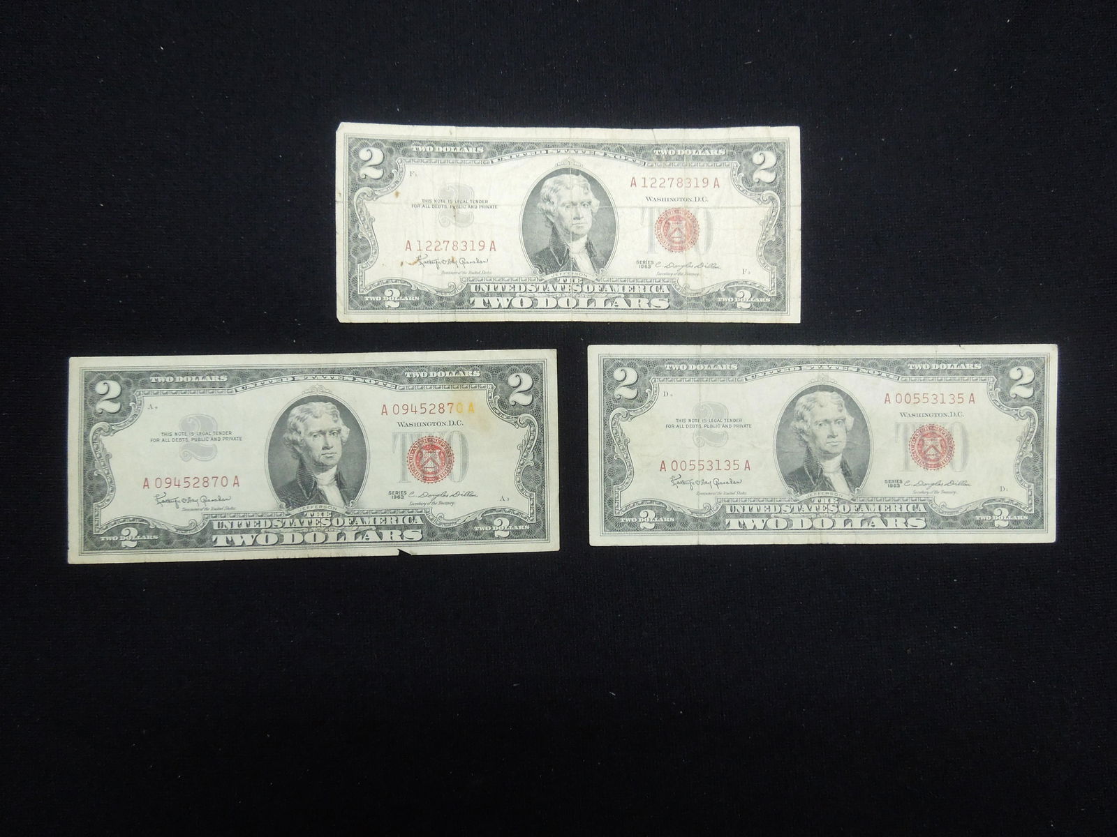3   1963 Red Seal Two Dollar Bills (1 of 5)