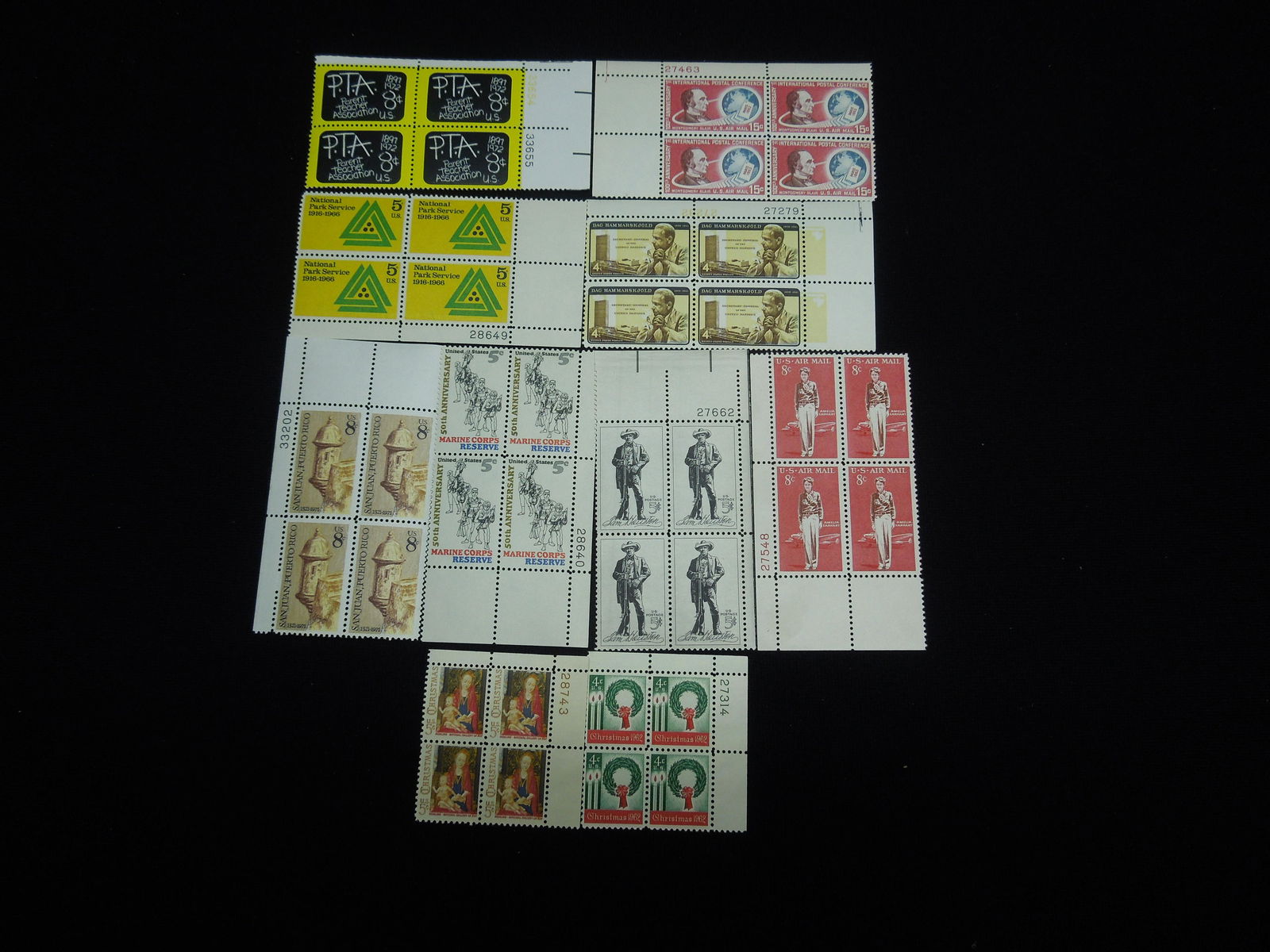 10 Unused Vintage Plate Block US Stamps (1 of 5)