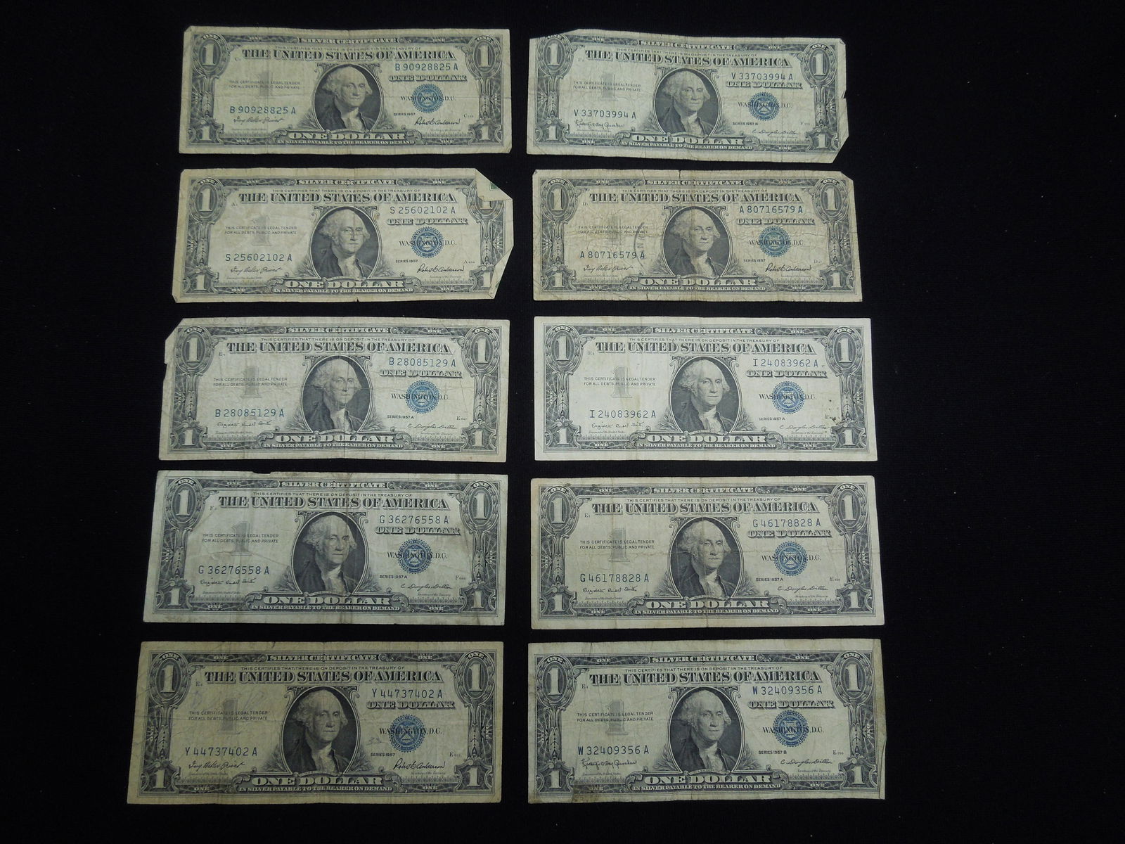 (10) 1957 One Dollar Silver Certificates (1 of 8)