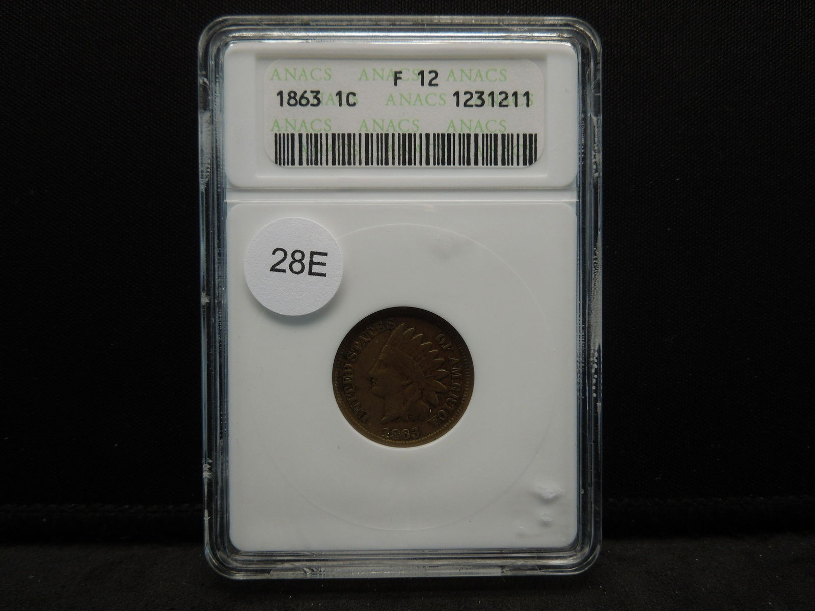 1863 Civil War Indian Head Cent F 12 by ANACS Copper (1 of 4)