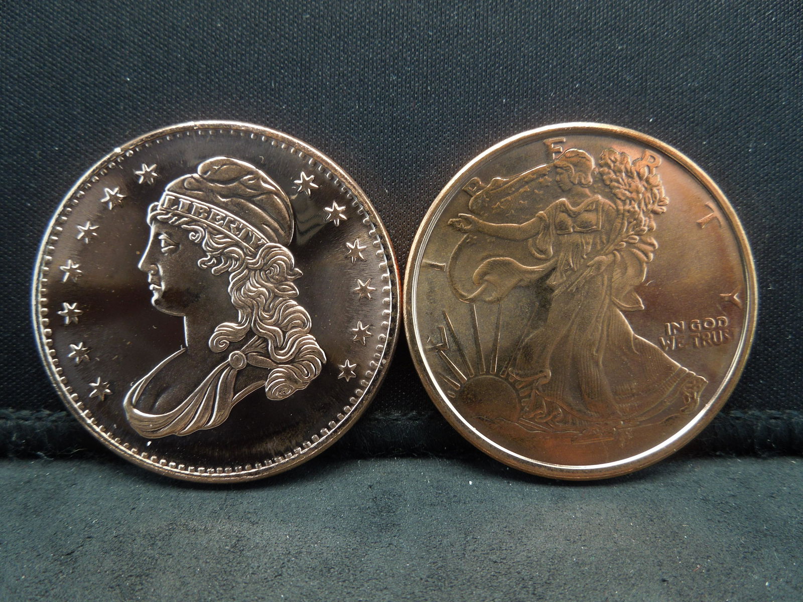 (2) Copper .999 1 Ounce Rounds Liberty & Bust Half (1 of 2)