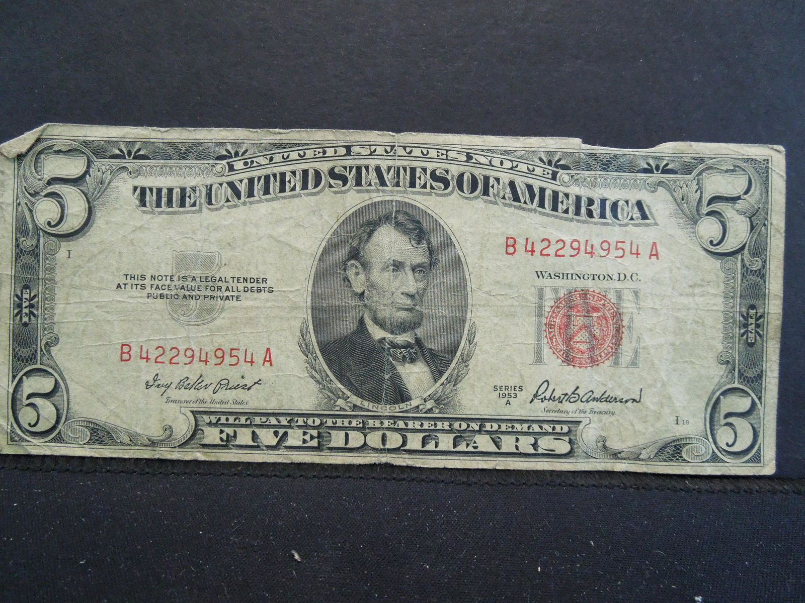 1953 A Red Seal Five Dollar Note (1 of 3)