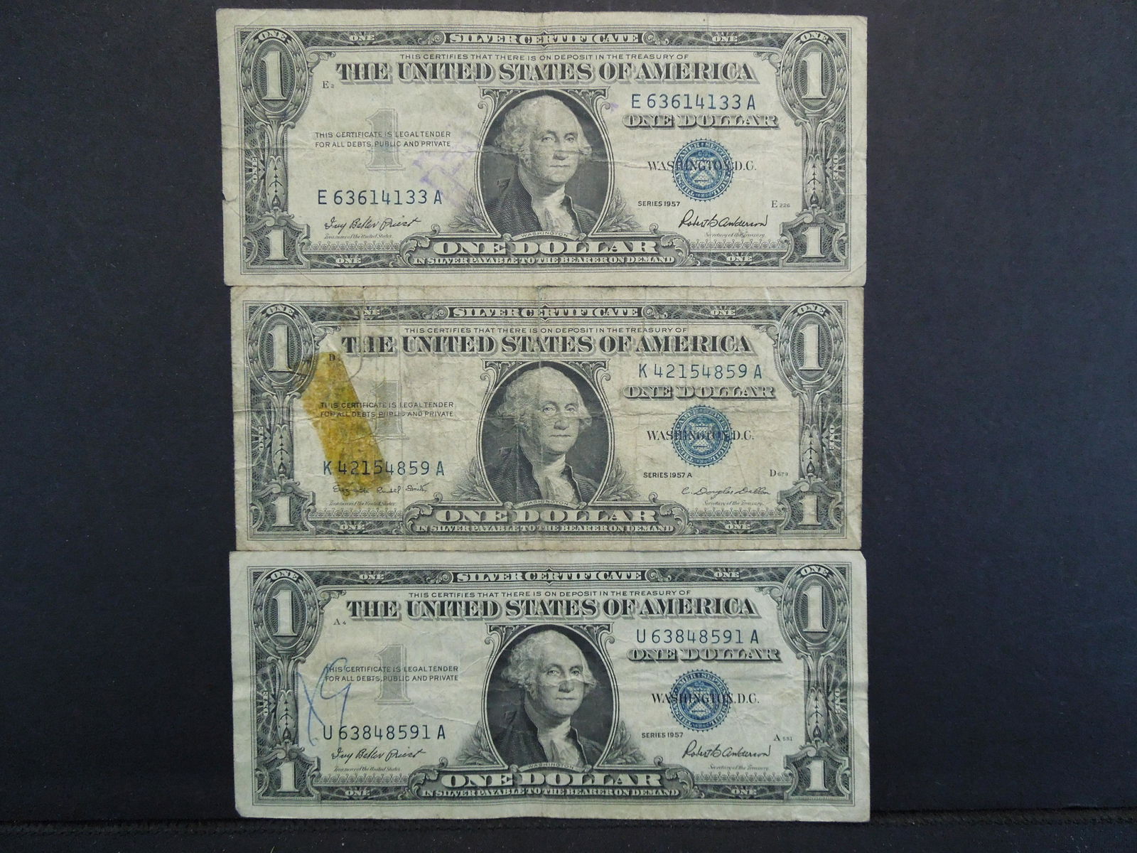 (3) 1957 One Dollar Silver Certificates (1 of 5)