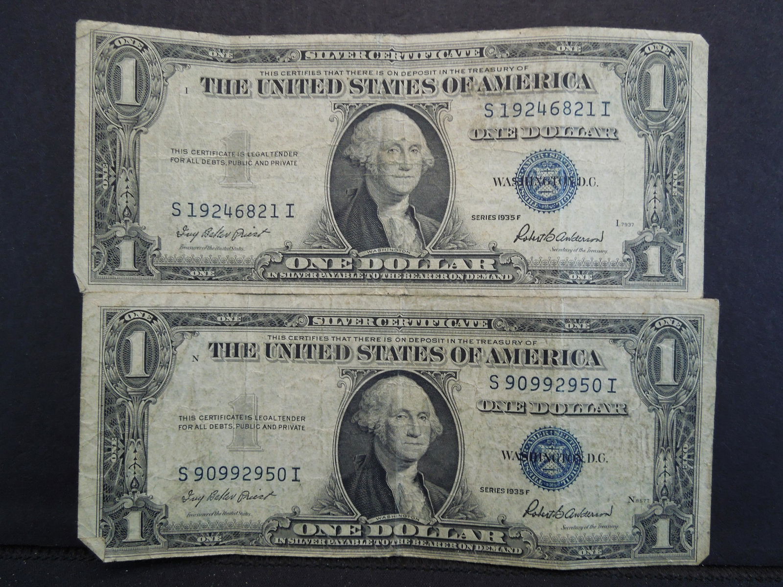 (2) 1935 F One Dollar Silver Certificates (1 of 4)