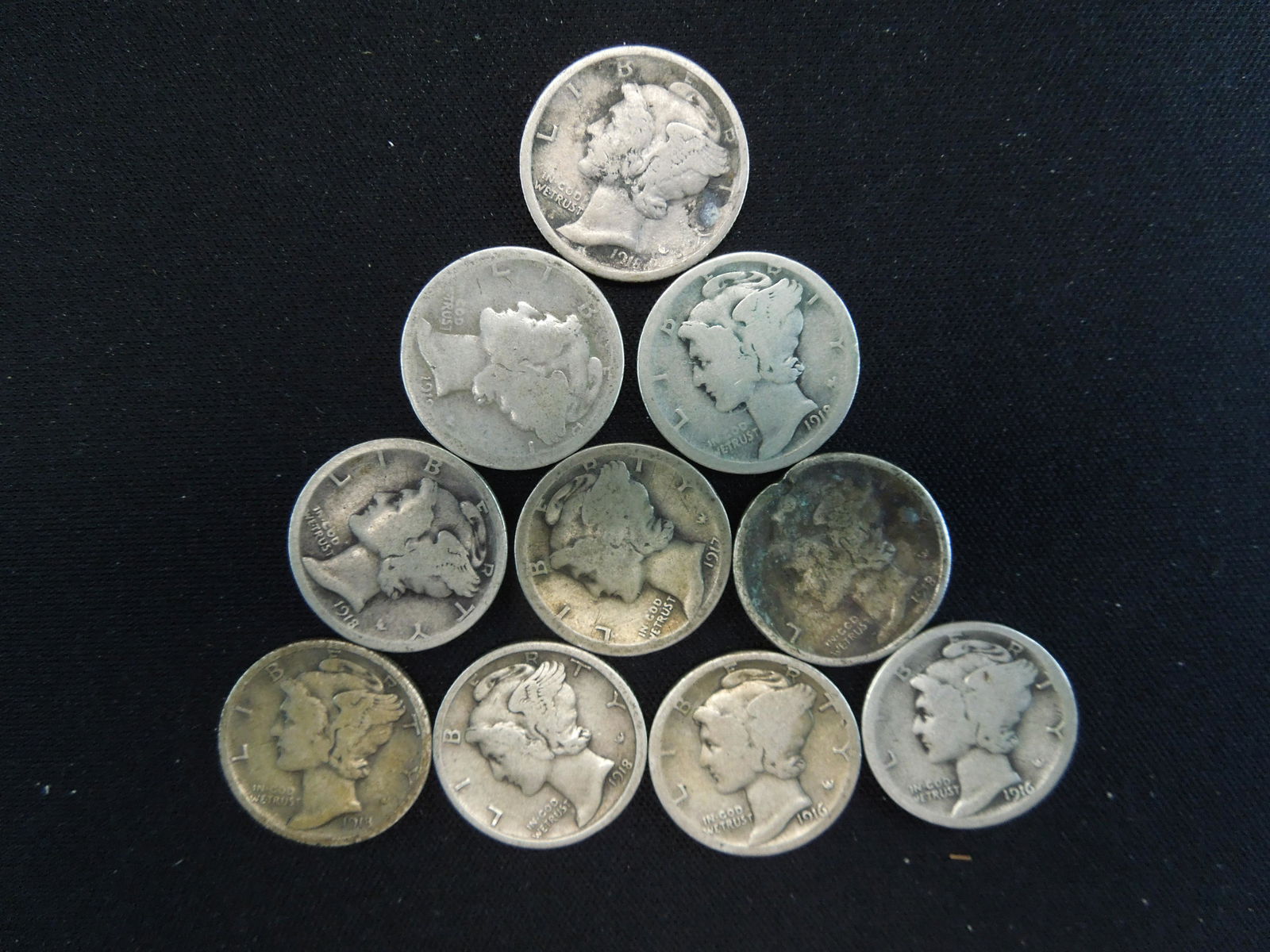 1916-1919 Mercury Dimes - Lot of 10 (1 of 2)