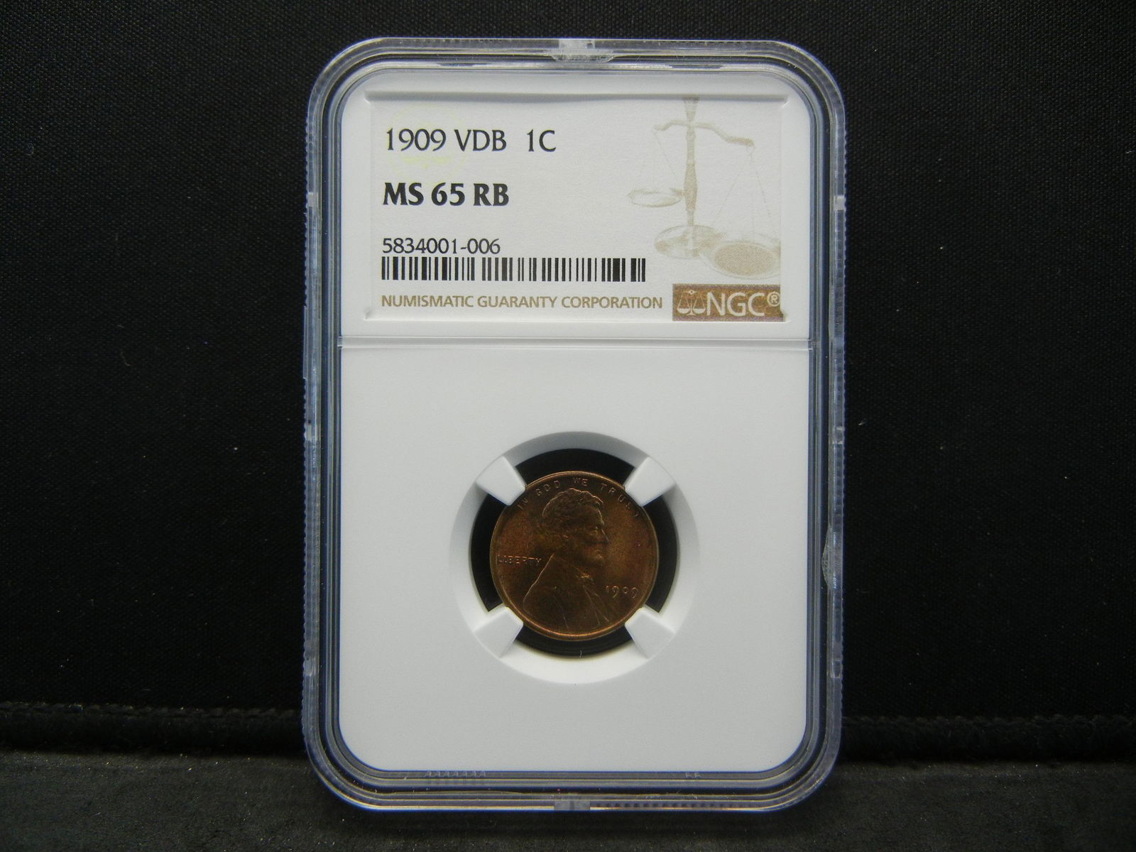1909 VDB Lincoln Cent NGC MS65RB First Year Issue (1 of 4)