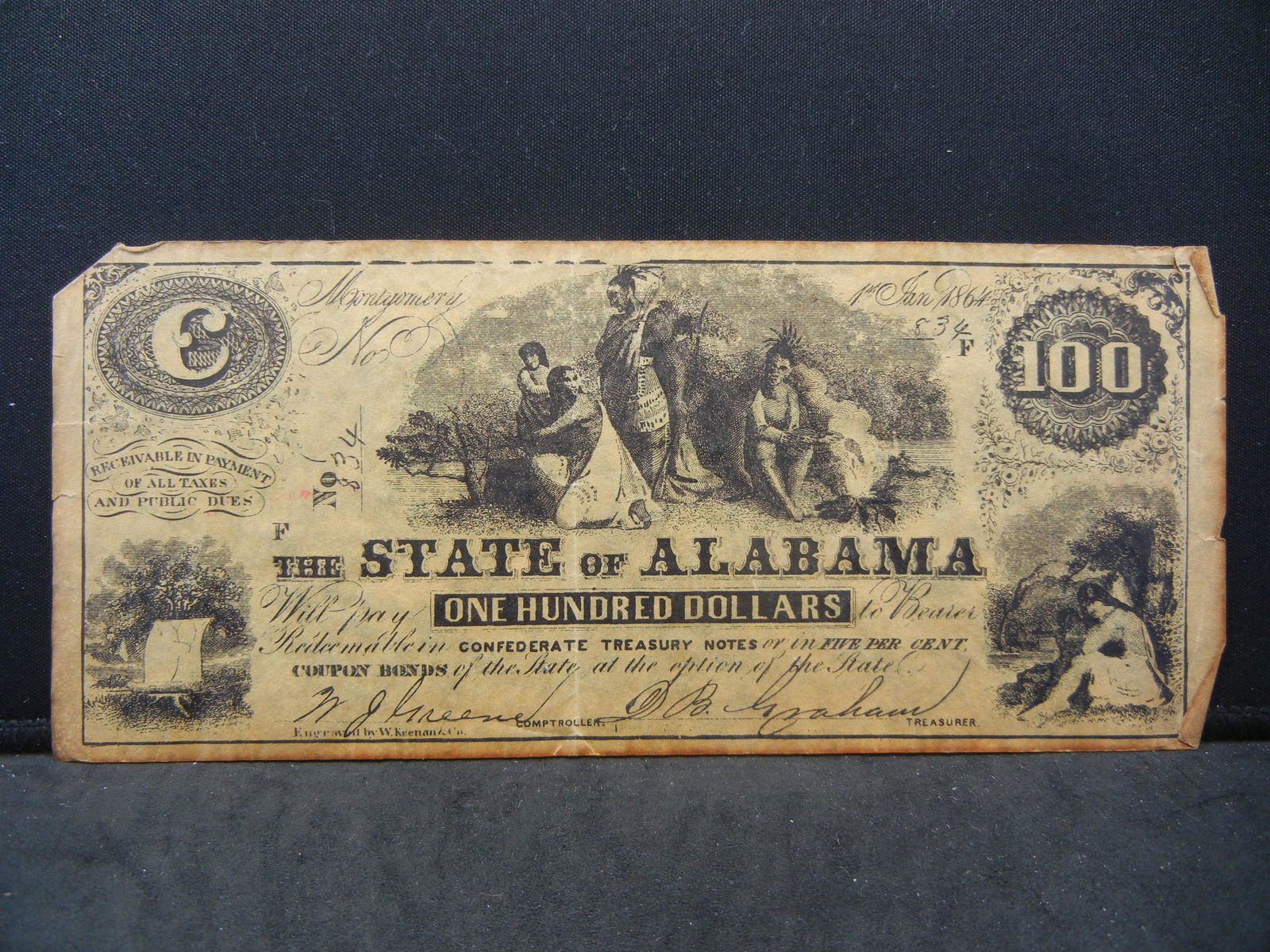1864 Alabama One Hundred Dollar Confederate Note (1 of 3)