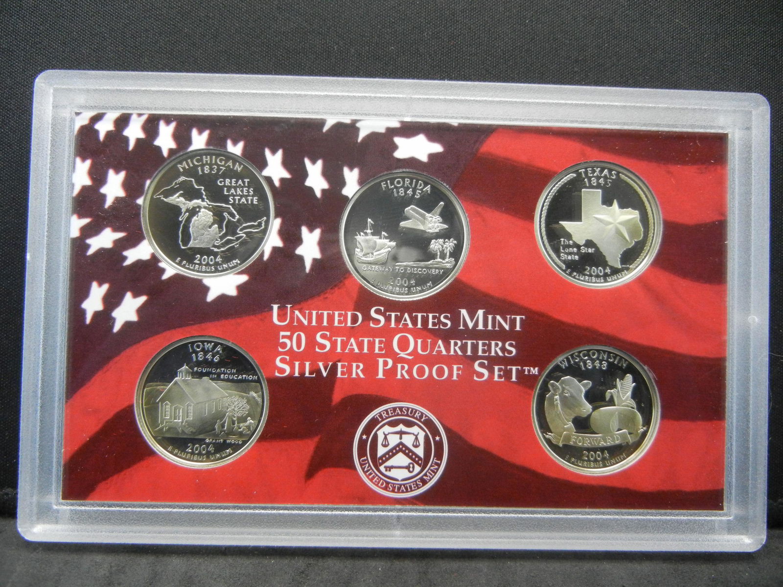 2004 Silver 5-Coin State Quarter Proof Set.  MI FL TX (1 of 4)