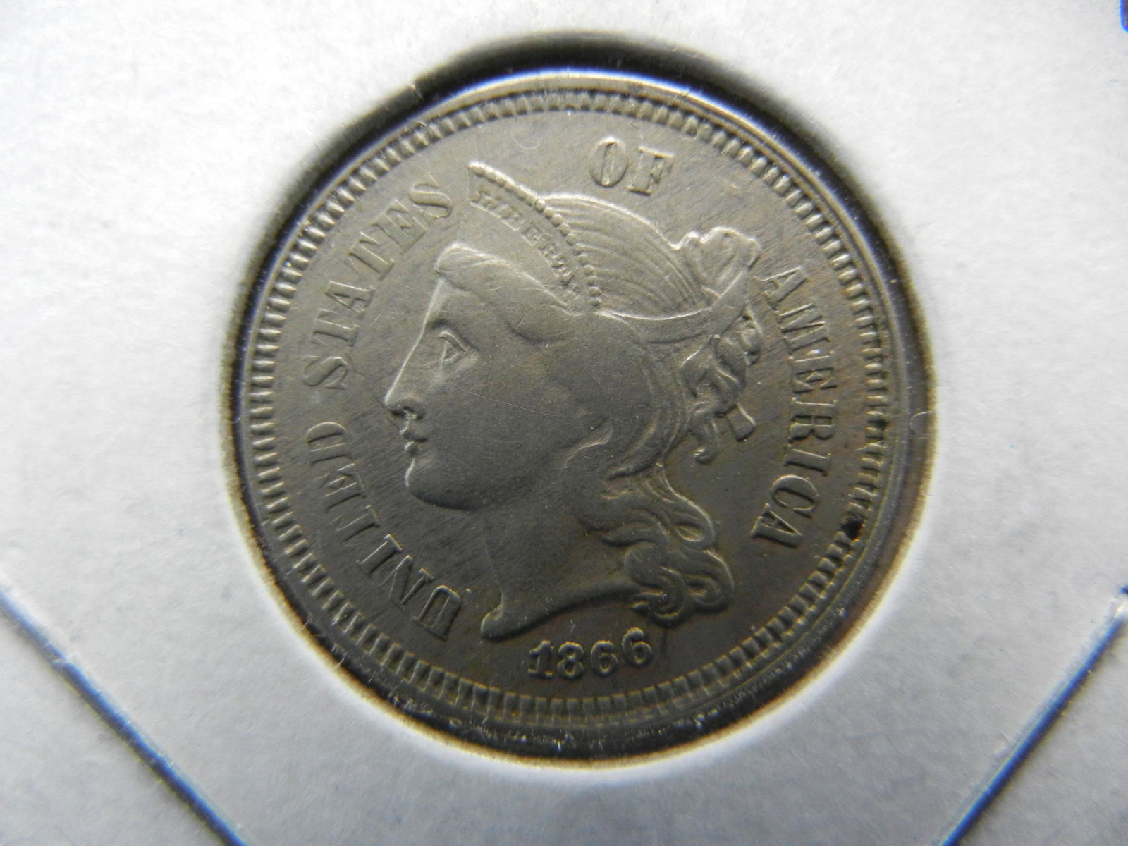1866 Three Cent Nickel.  XF 45. (1 of 3)